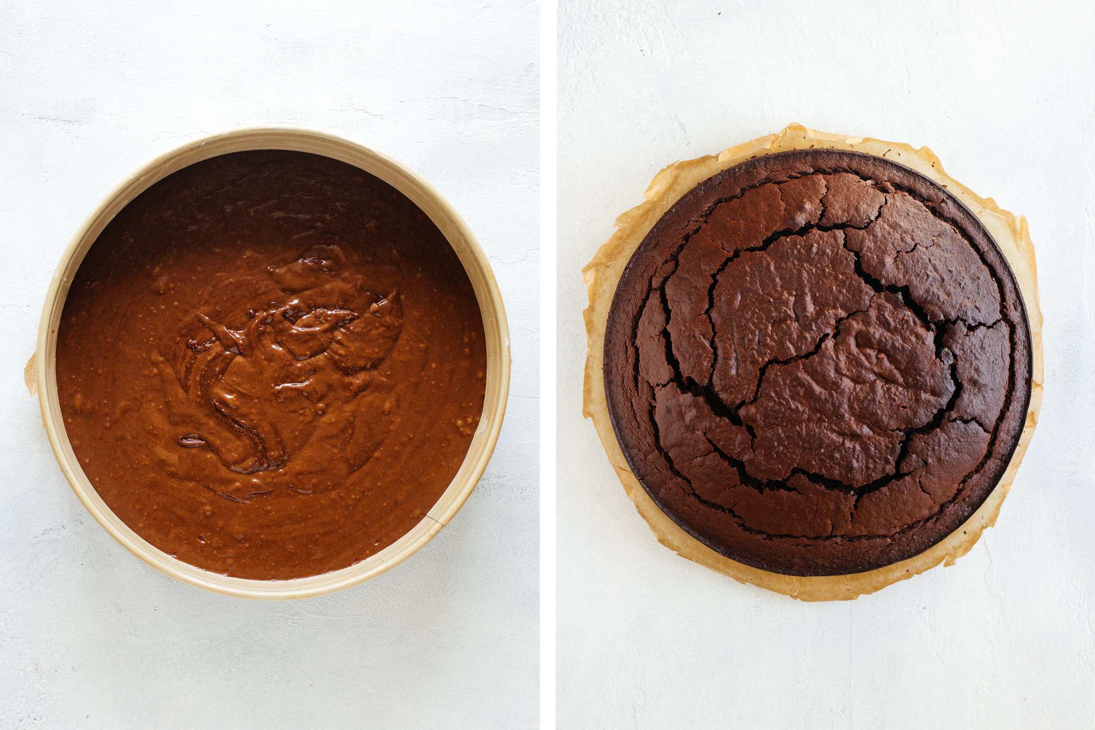 vegane Sachertorte vor und nach dem backen