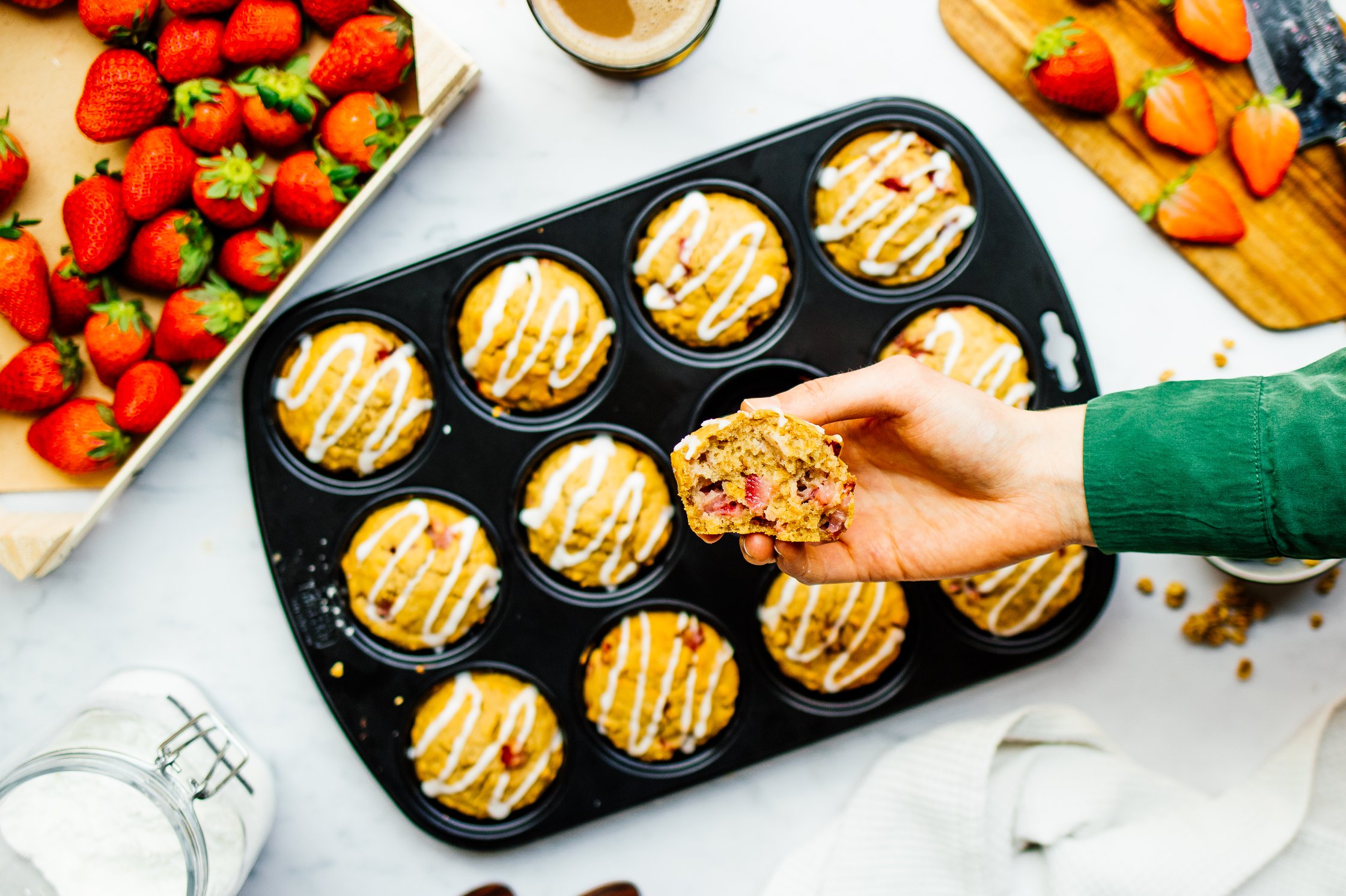 vegan muffins with cereals and strawberries