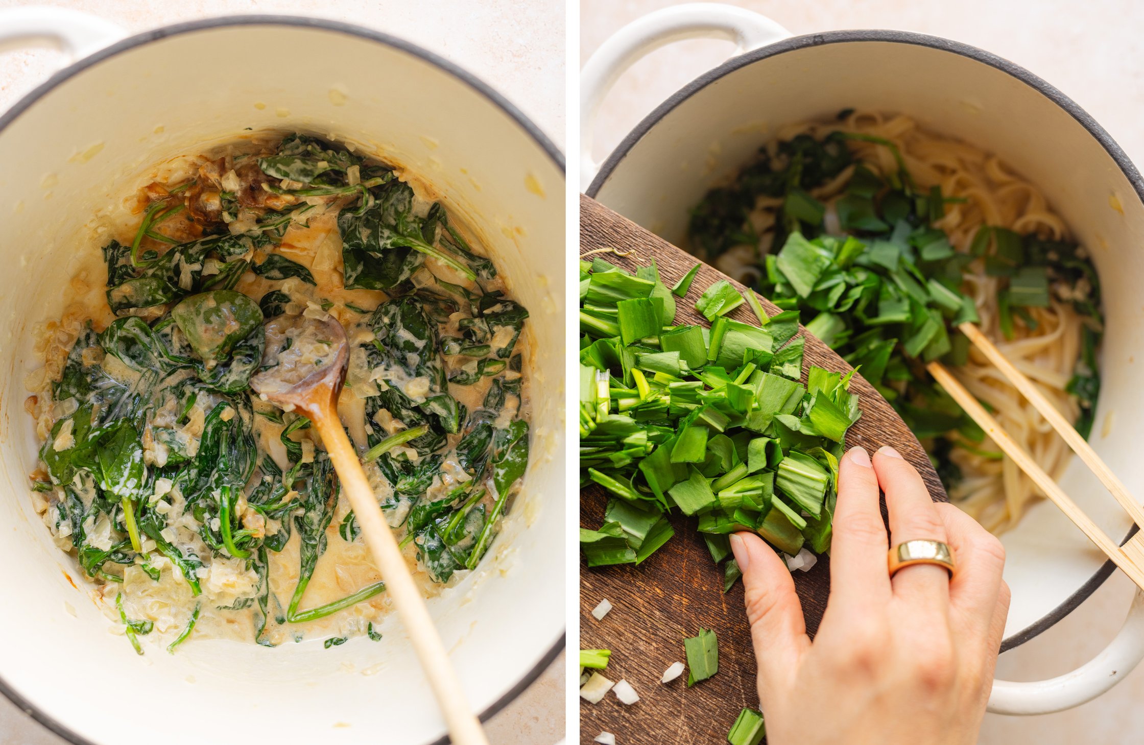 preparing pasta sauce in a pot
