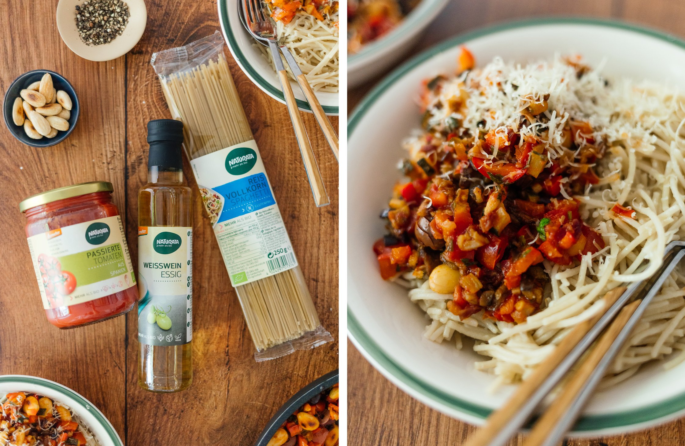 products from Naturata; vegan Caponata pasta