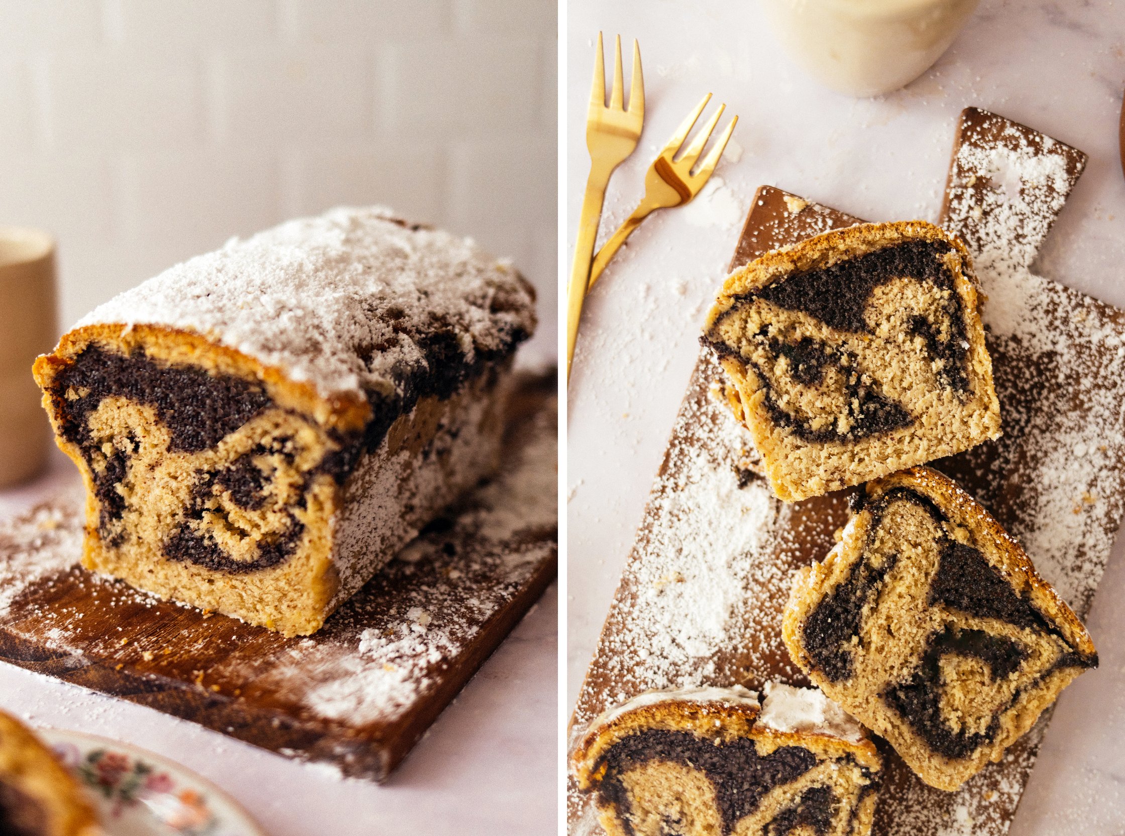 German Curd and Poppyseed Stollen Cake cut in slices