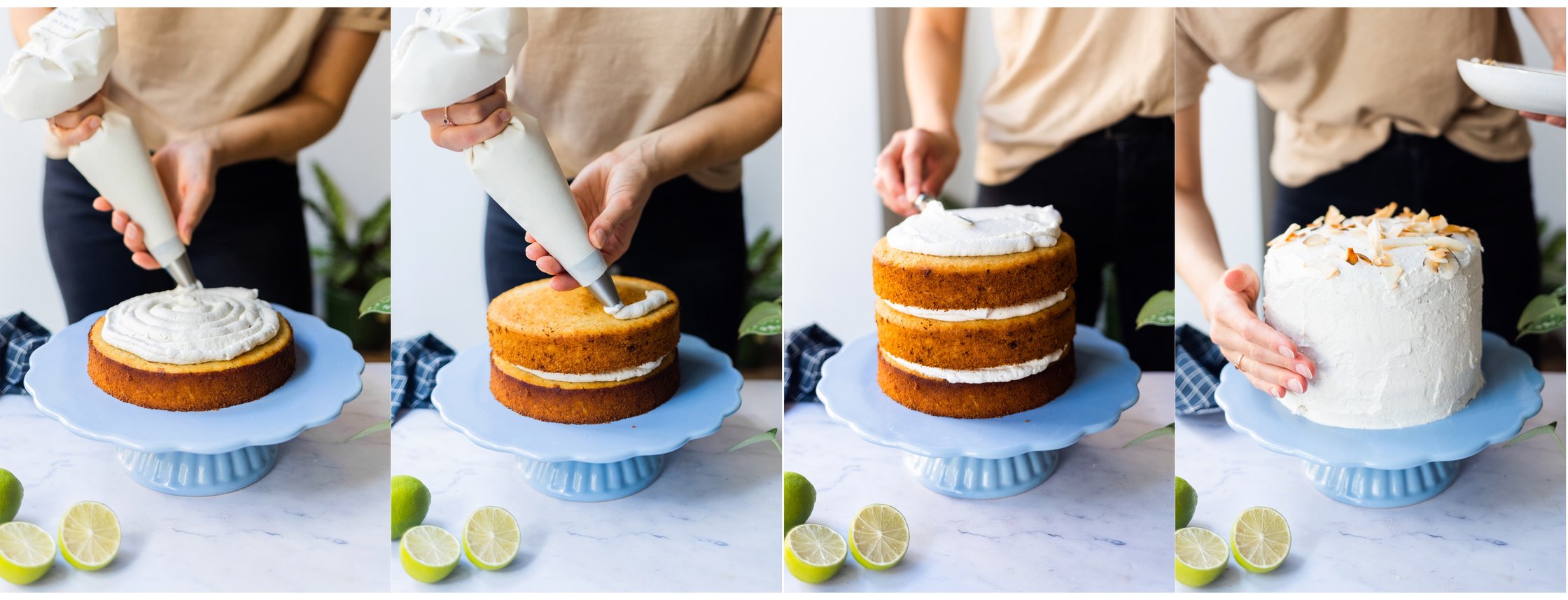 vegan lime cake base are topped with cream