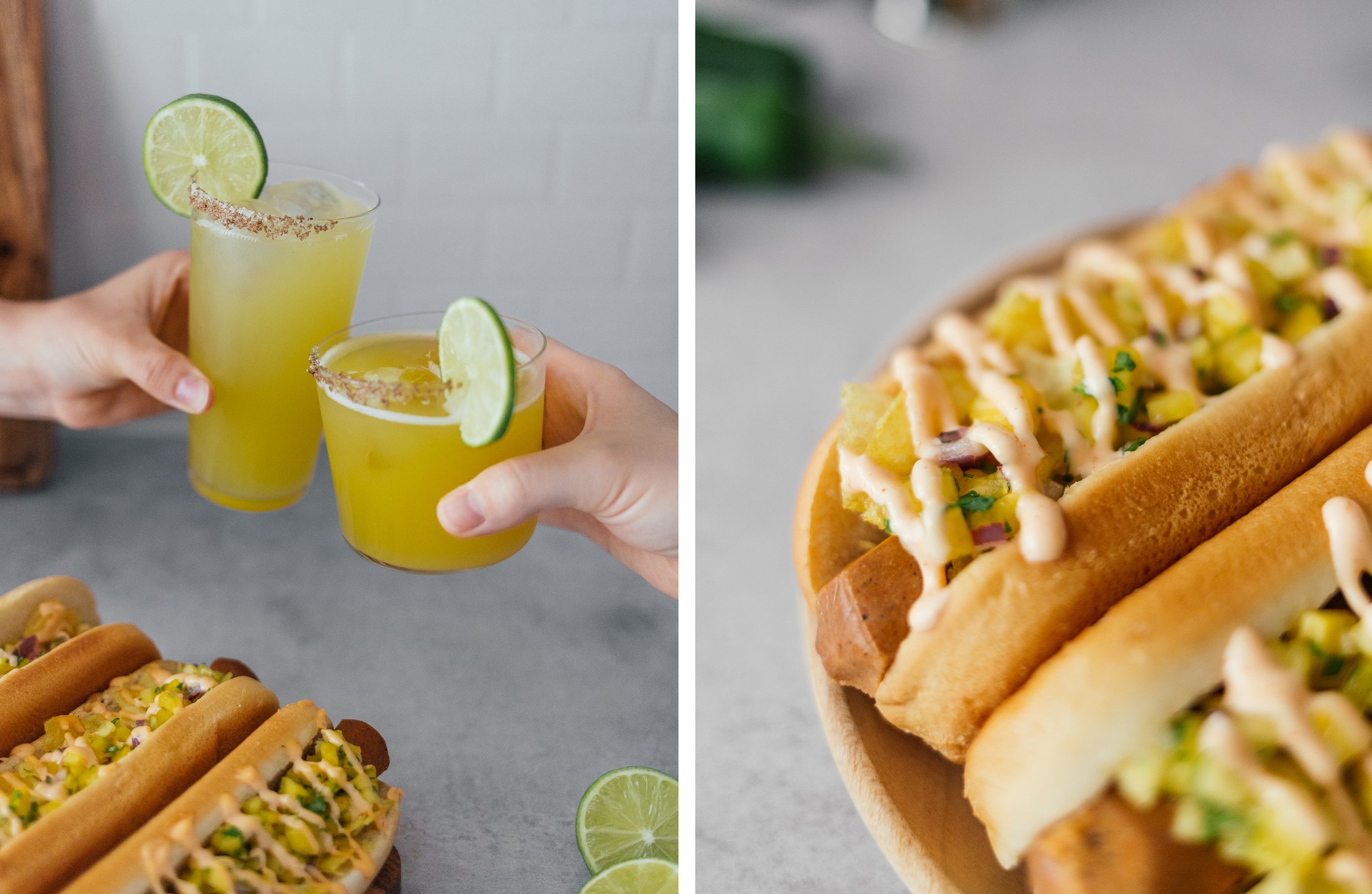 Ananas-Cocktails und vegane Hot Dogs mit Ananassalsa
