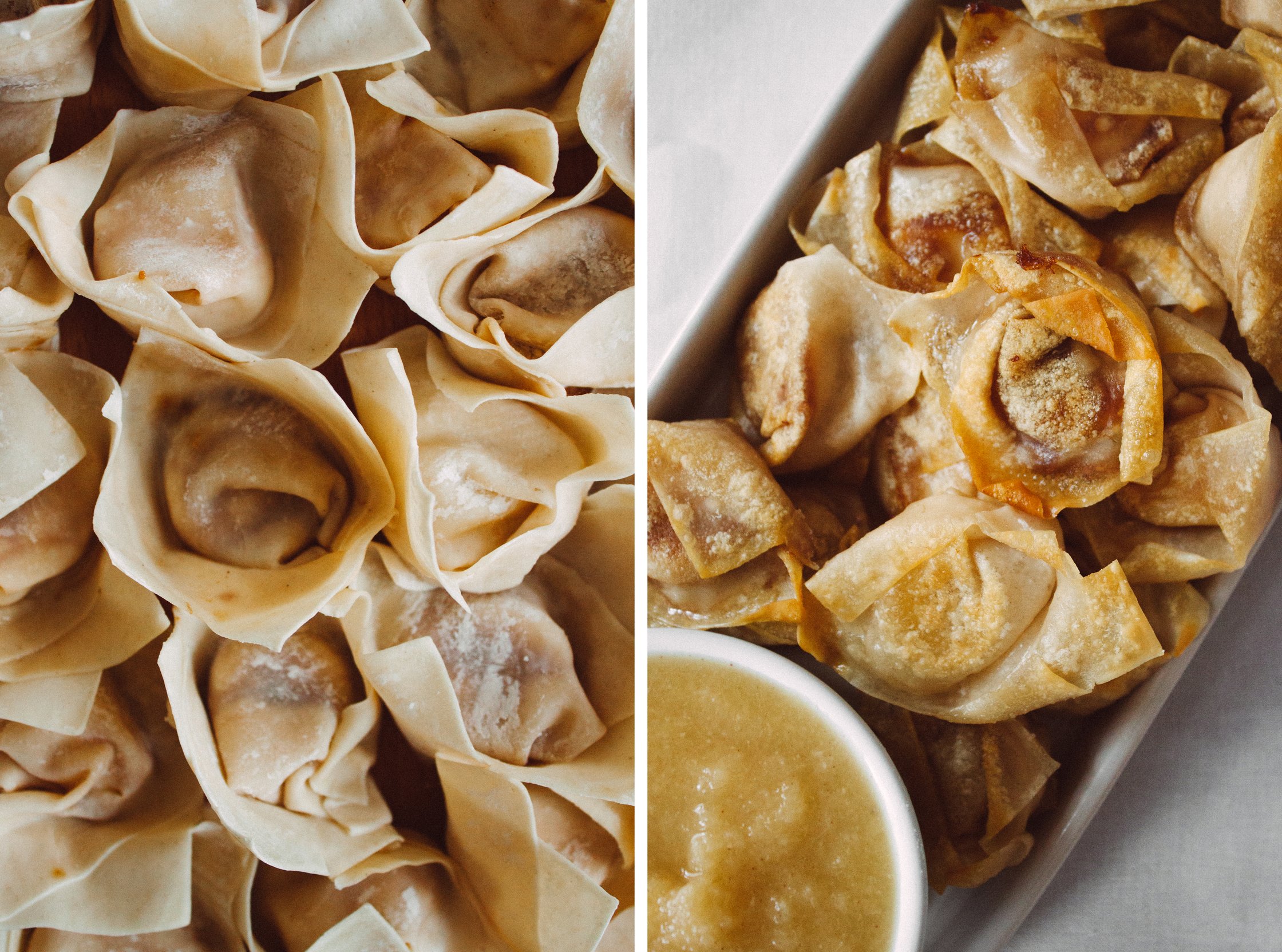 vegane wontons vor und nach dem braten