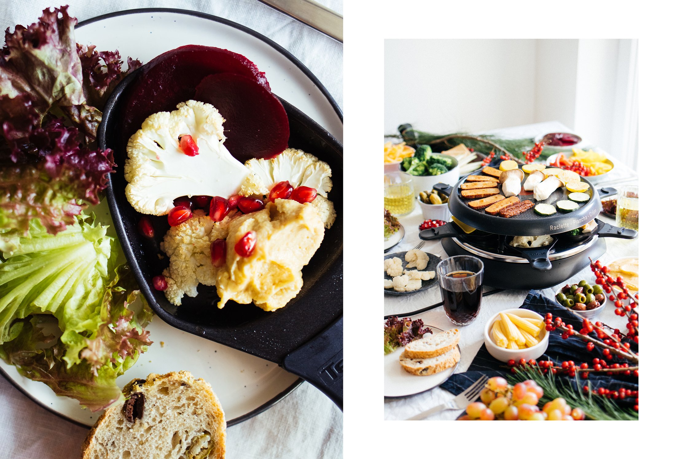 beetroot and cauliflower in a raclette pan
