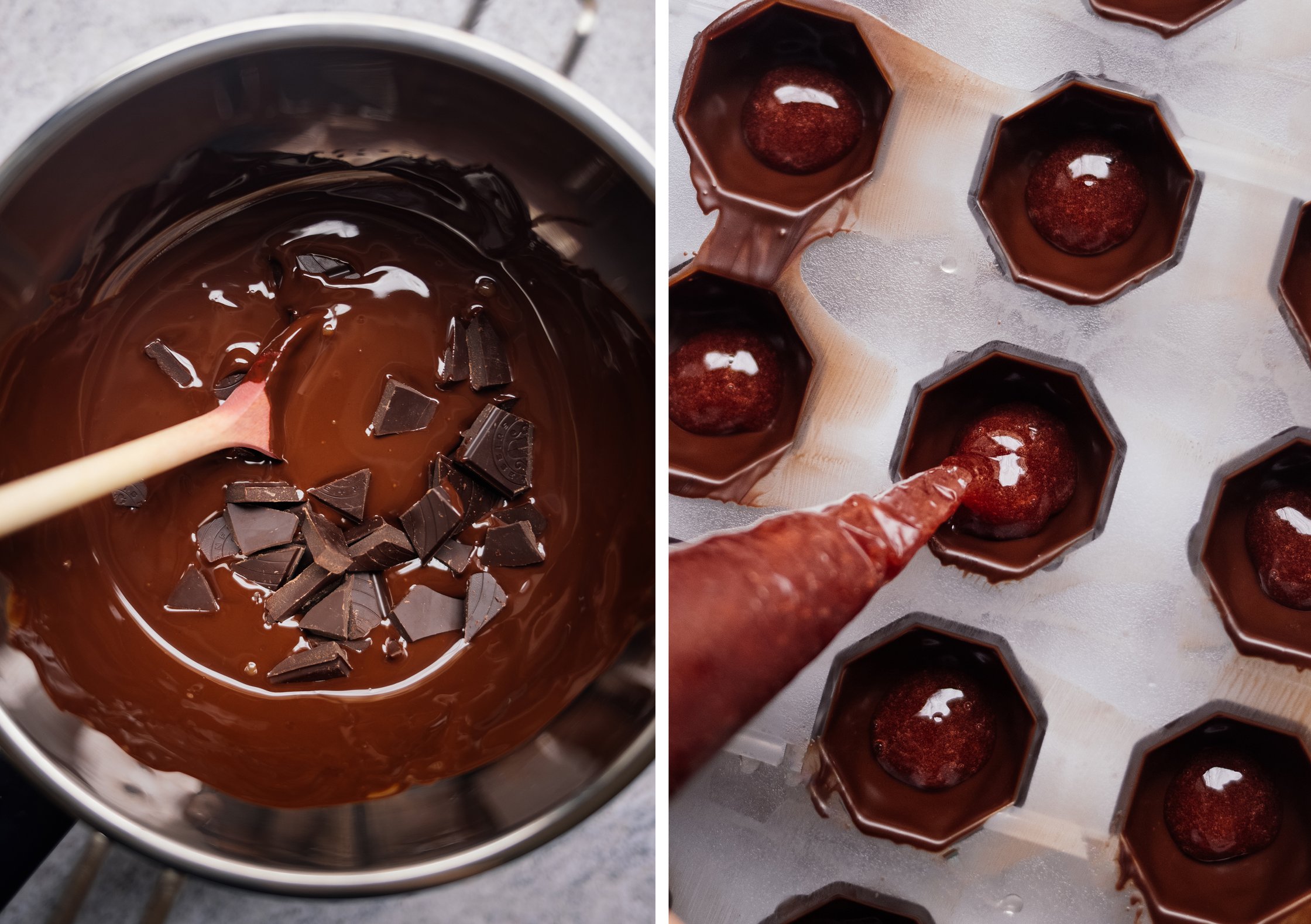 filling vegan chocolates with jam