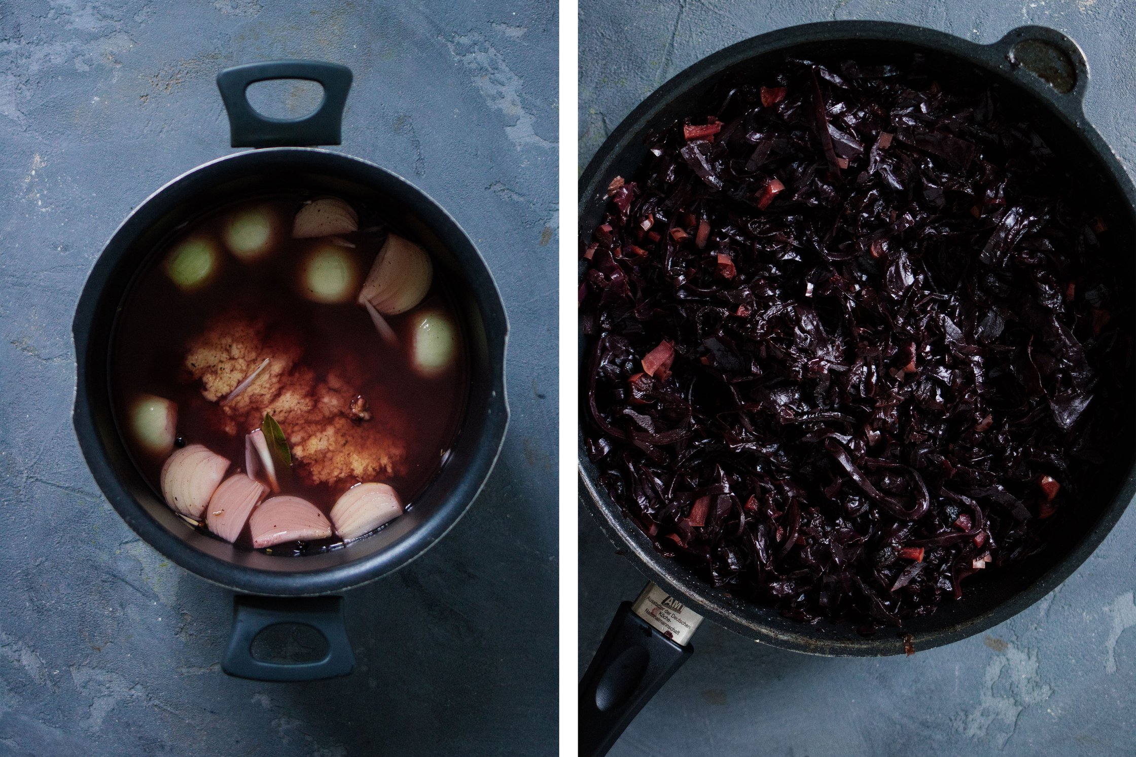 marinating the roast, red cabbage is ready in a big pan