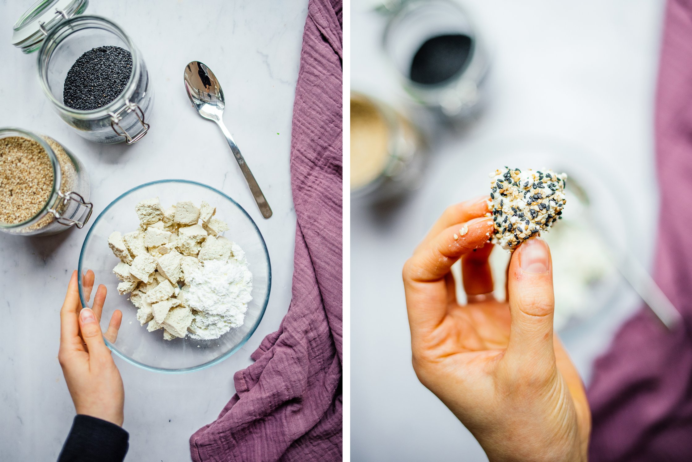 veganer knuspriger Tofu wird paniert