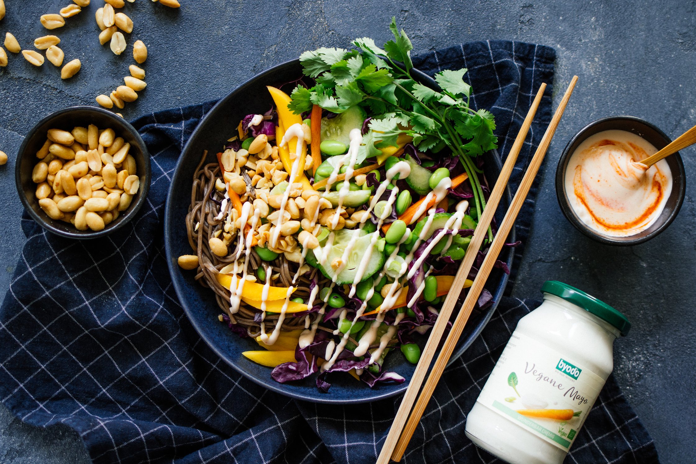 vegan thai salad with sriracha mayo