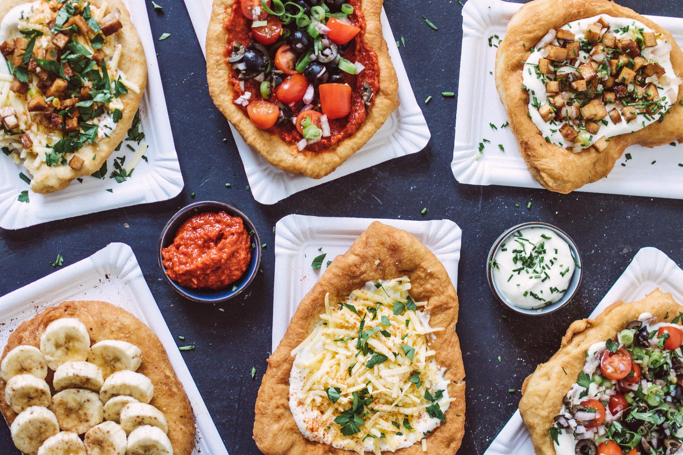 vegan langos on a table