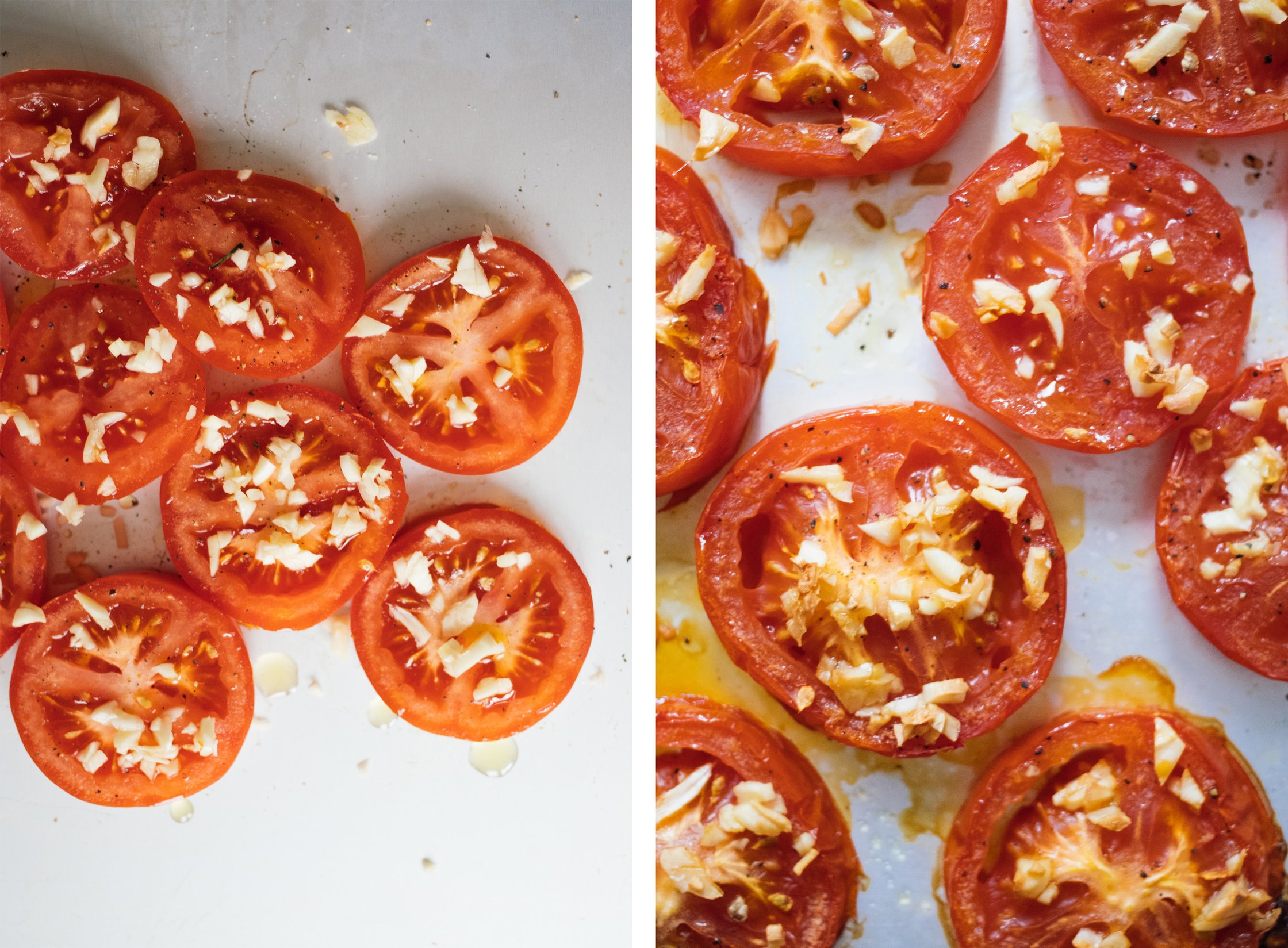tomaten mit knoblauch vor und nach dem rösten