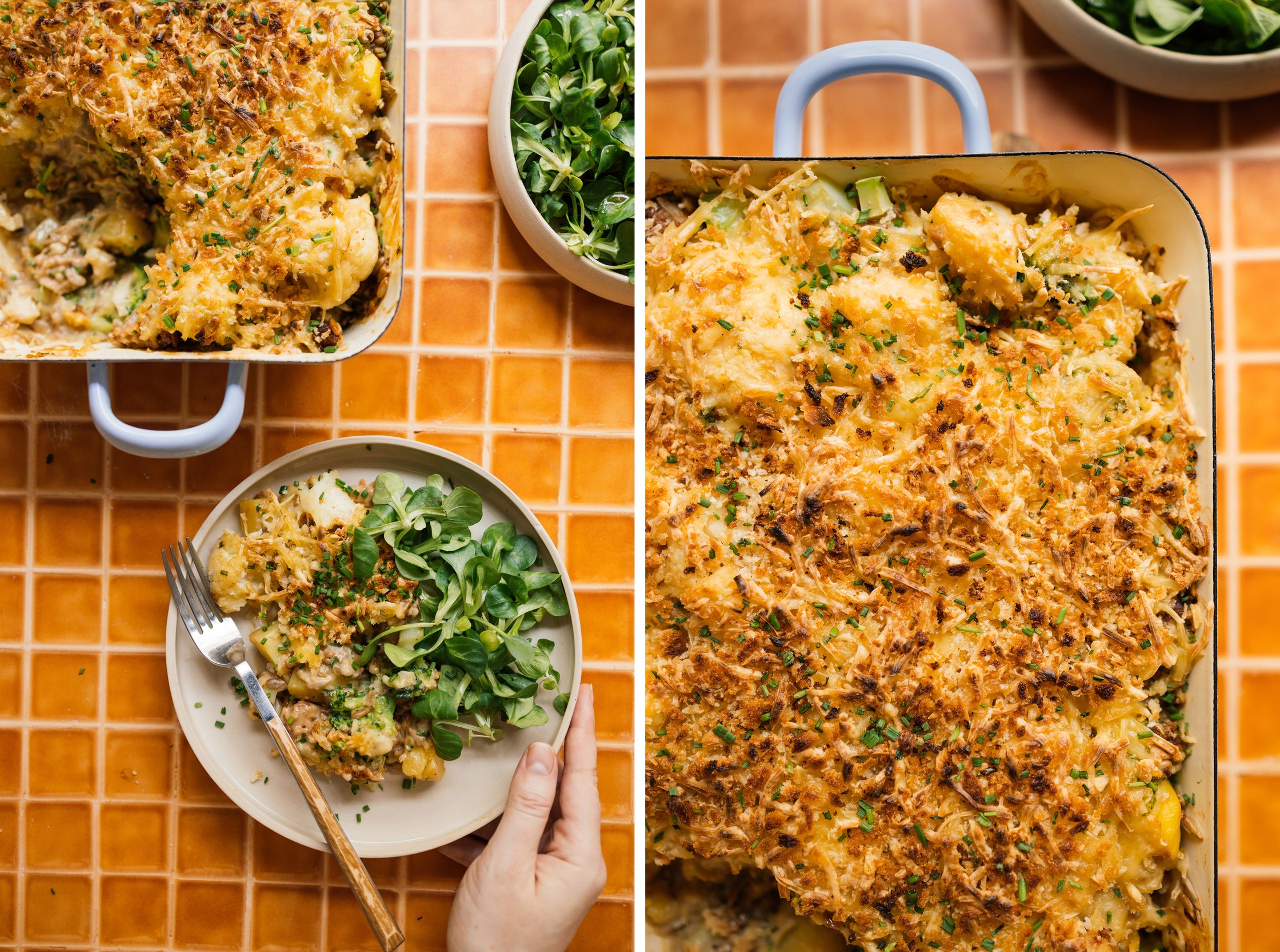 a plate of Cauliflower-Broccoli Casserole with Vegan Mince