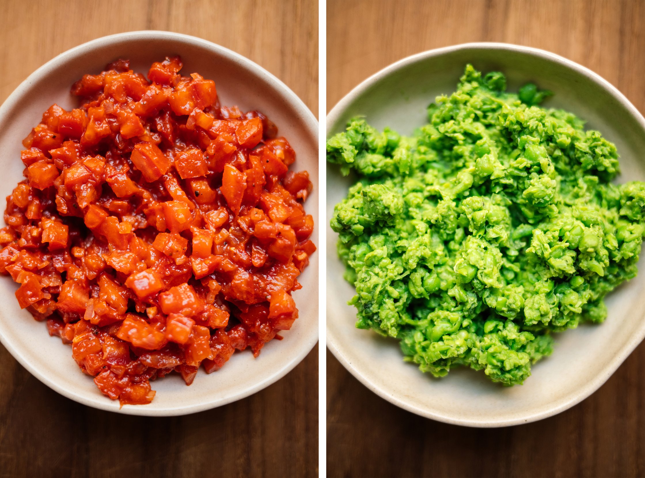 tomatoes and peas for vegan tartar