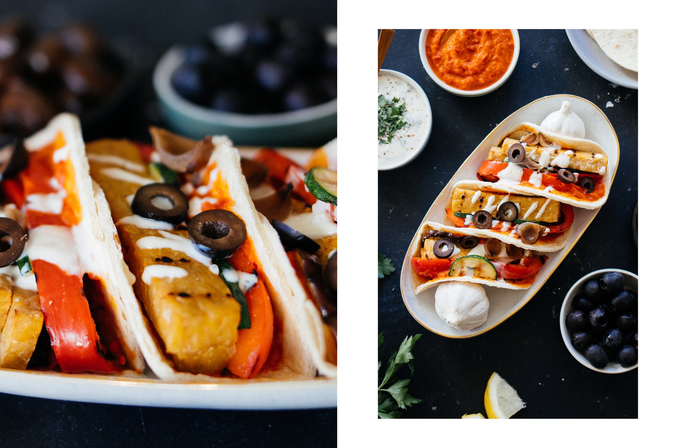 vegane Grilltacos mit Tempeh und Oliven