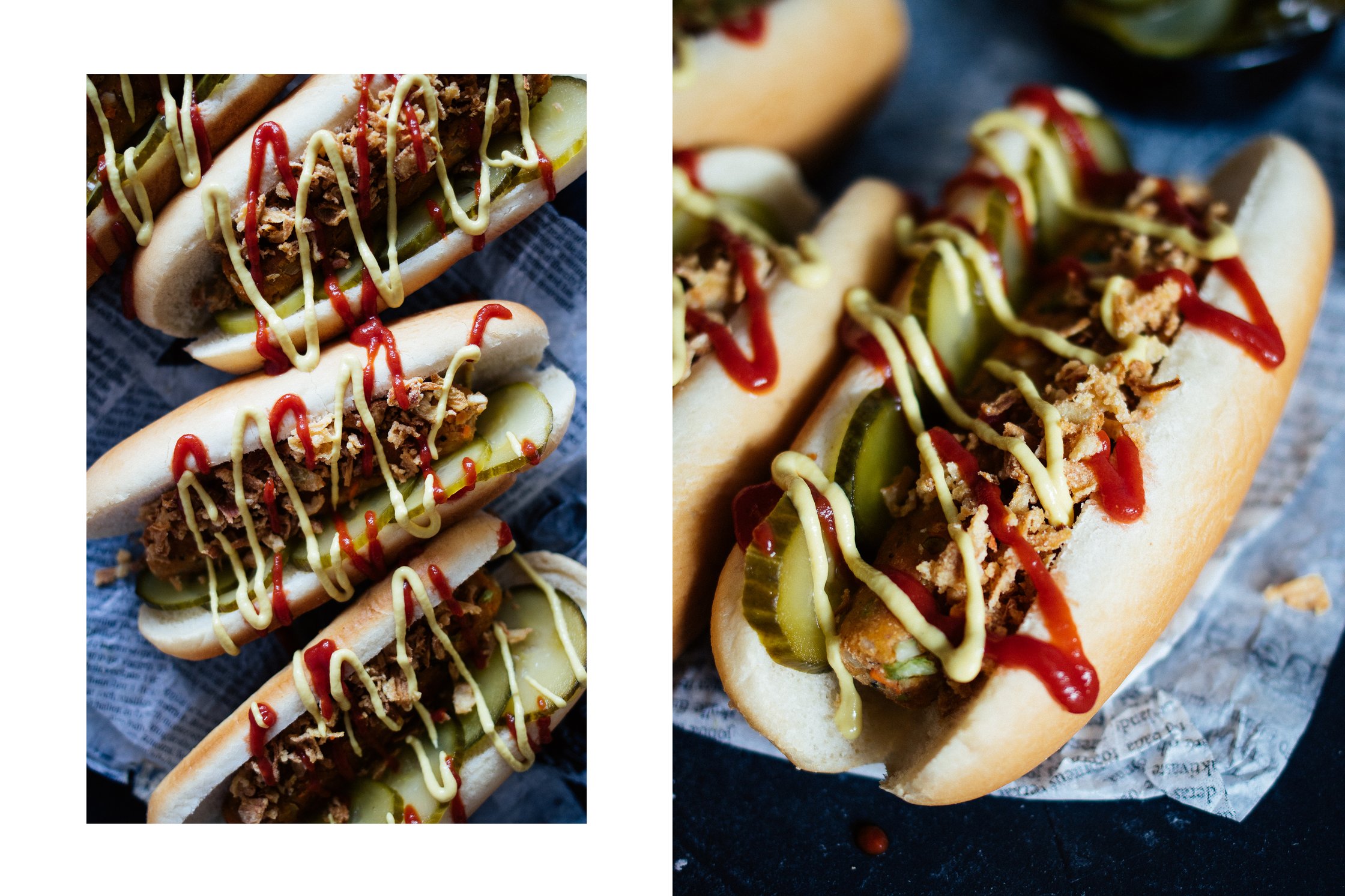 vegan hot dogs with mustard and ketchup