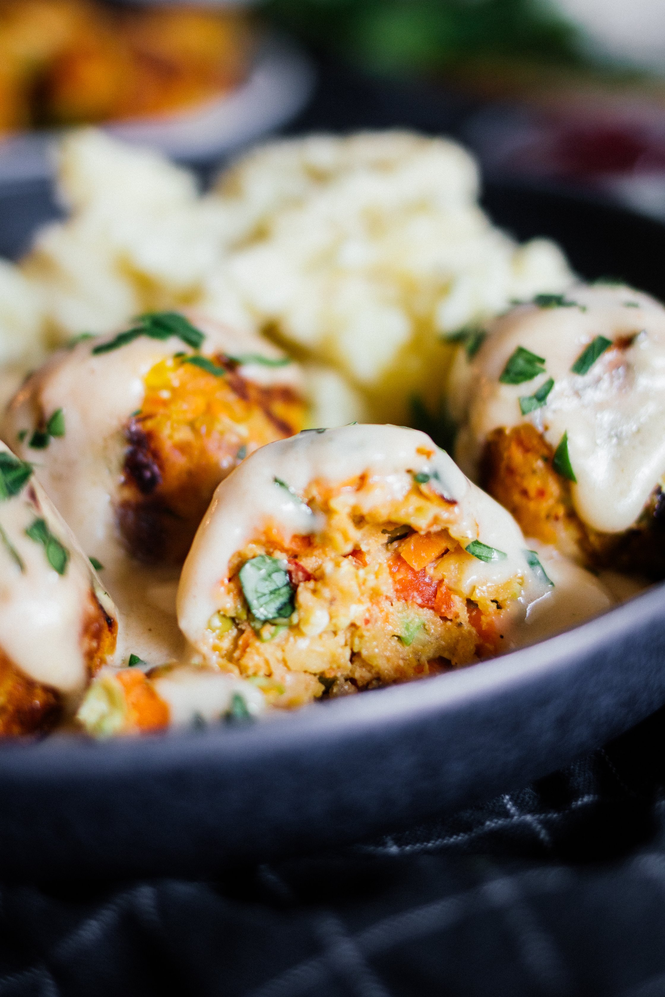 vegan Swedish meatballs with creme sauce