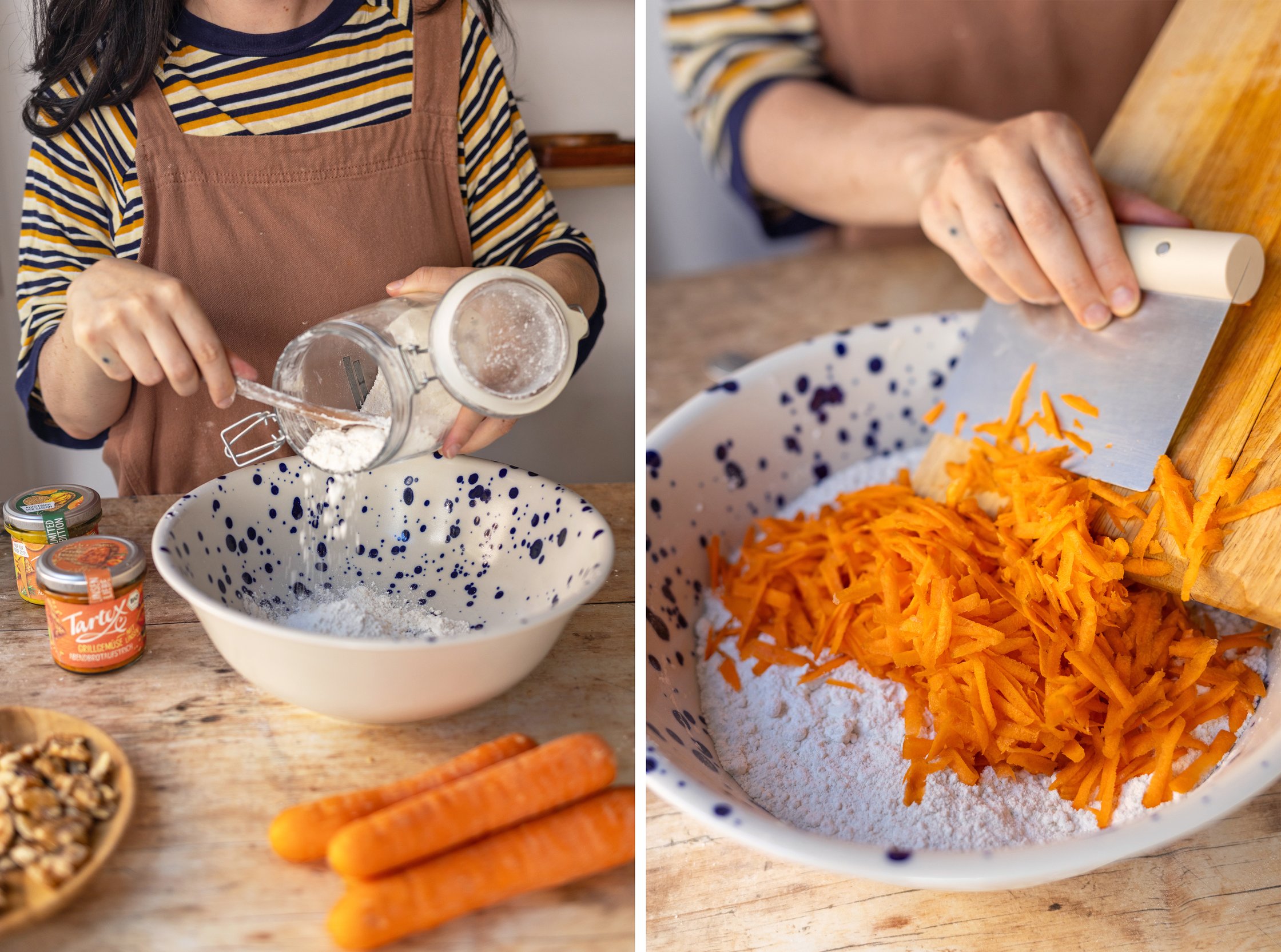 adding carrots to the dough for no knead bread