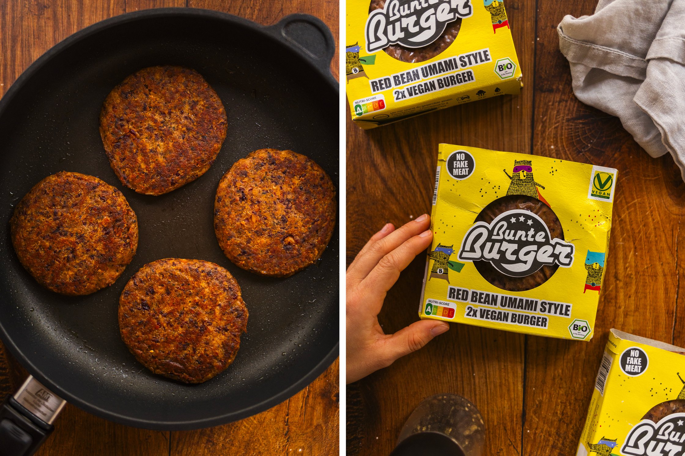 frying vegan burger patties from Bunte Burger