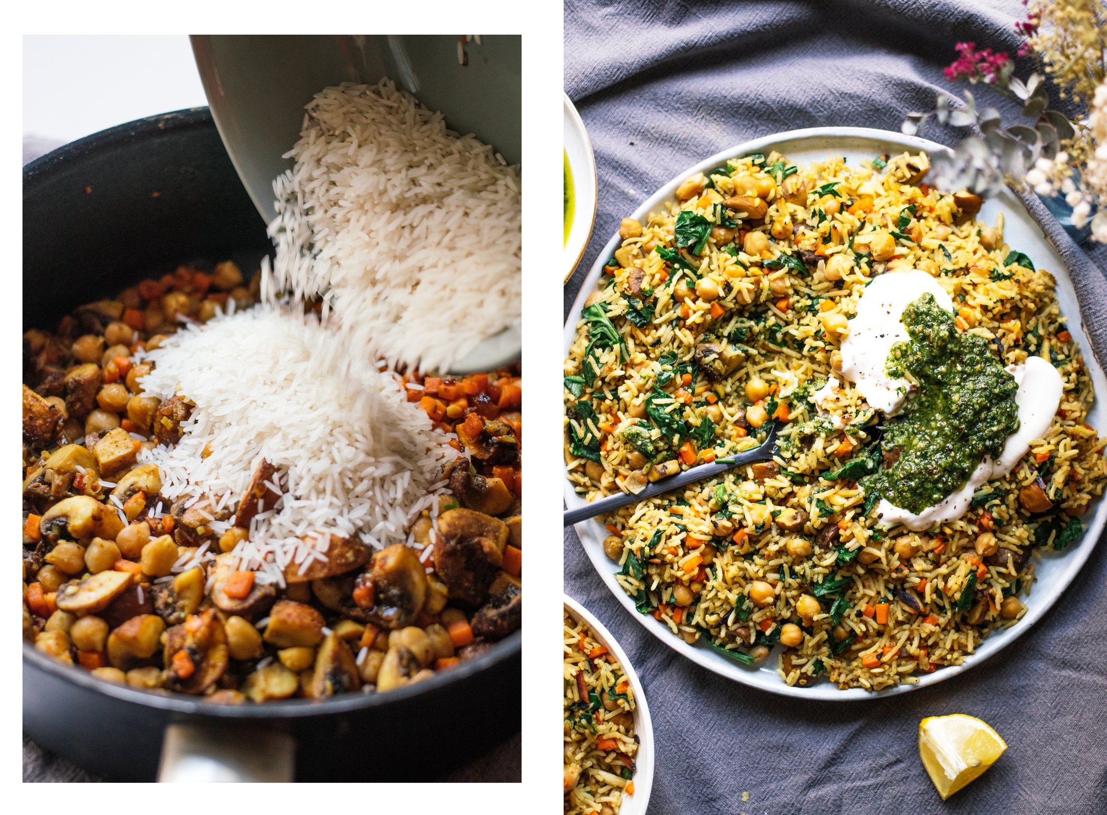 reis zum gemüse für veganes pilaw geben