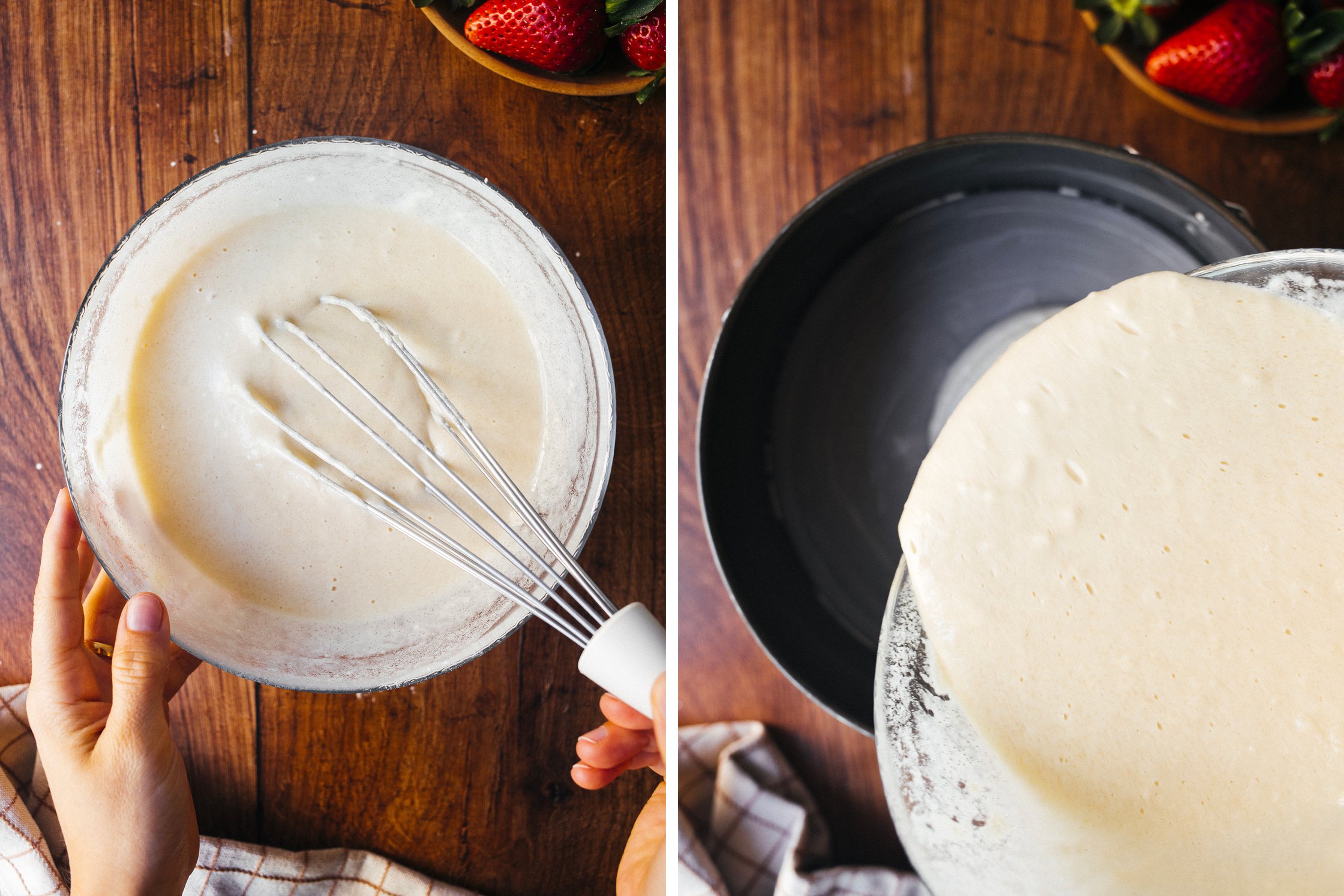 Biskuitteig wird angerührt und in eine Kuchenform gegossen