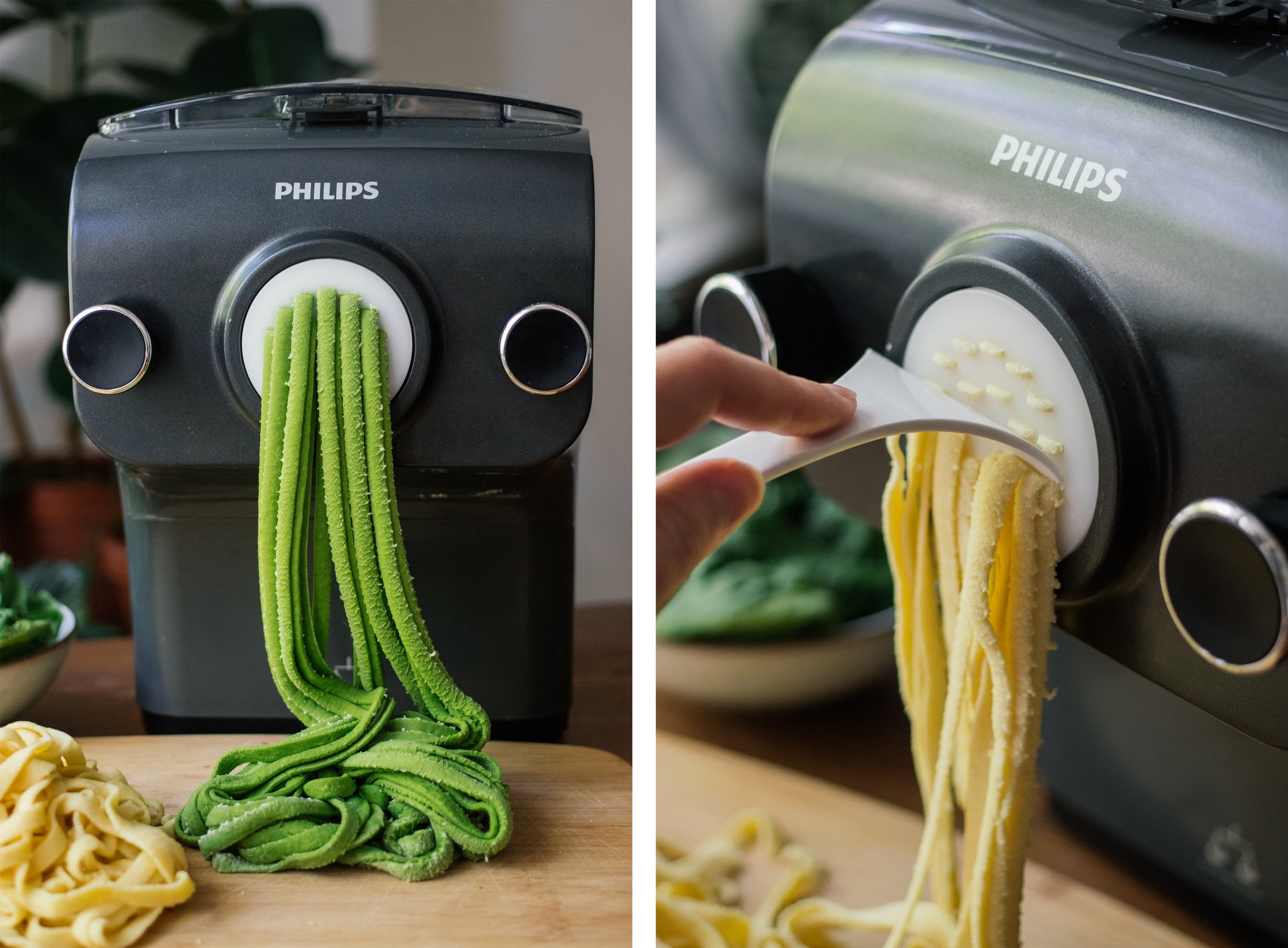 pasta comes out of the pasta maker