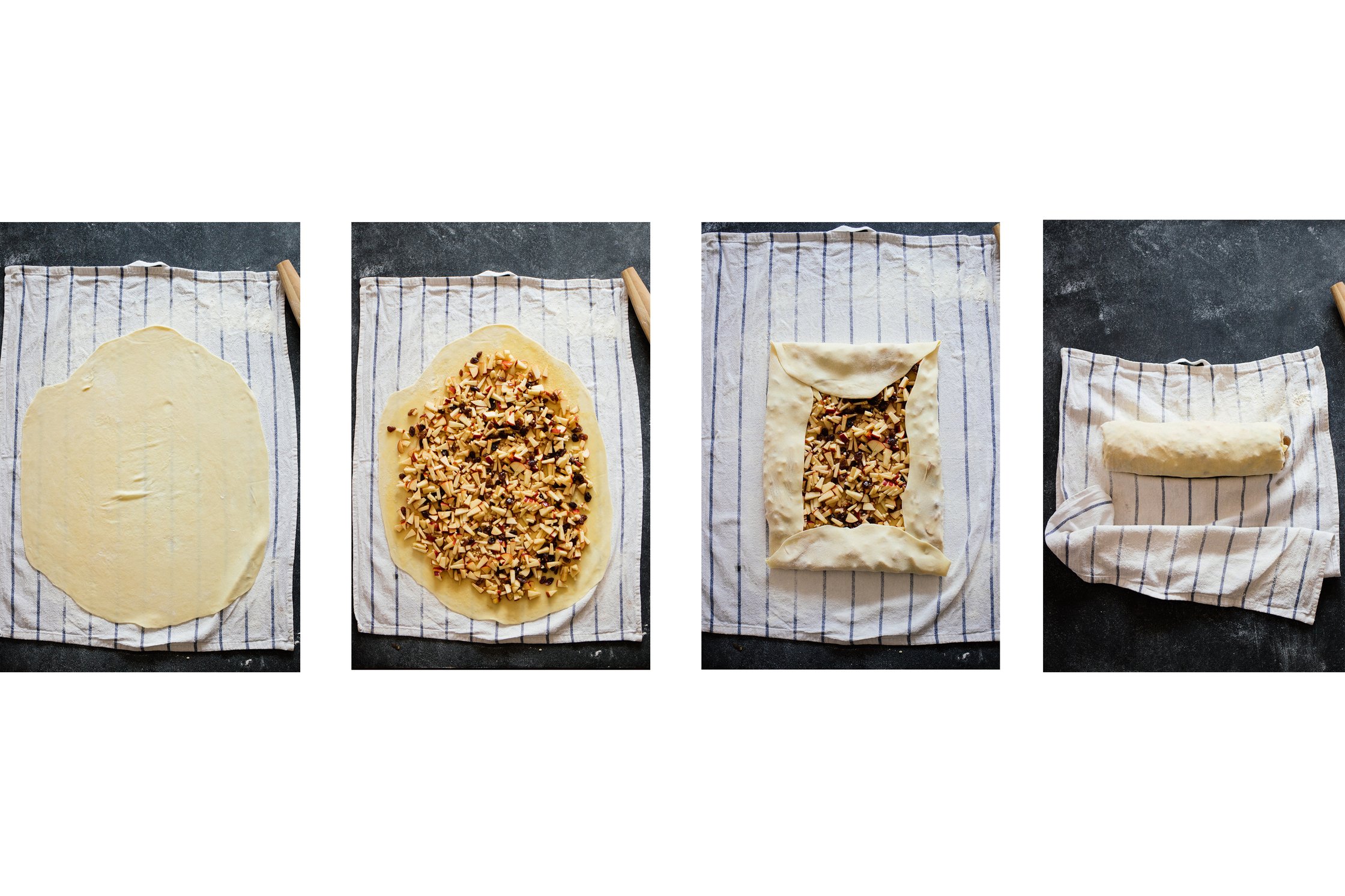 folding and rolling a vegan apple strudel