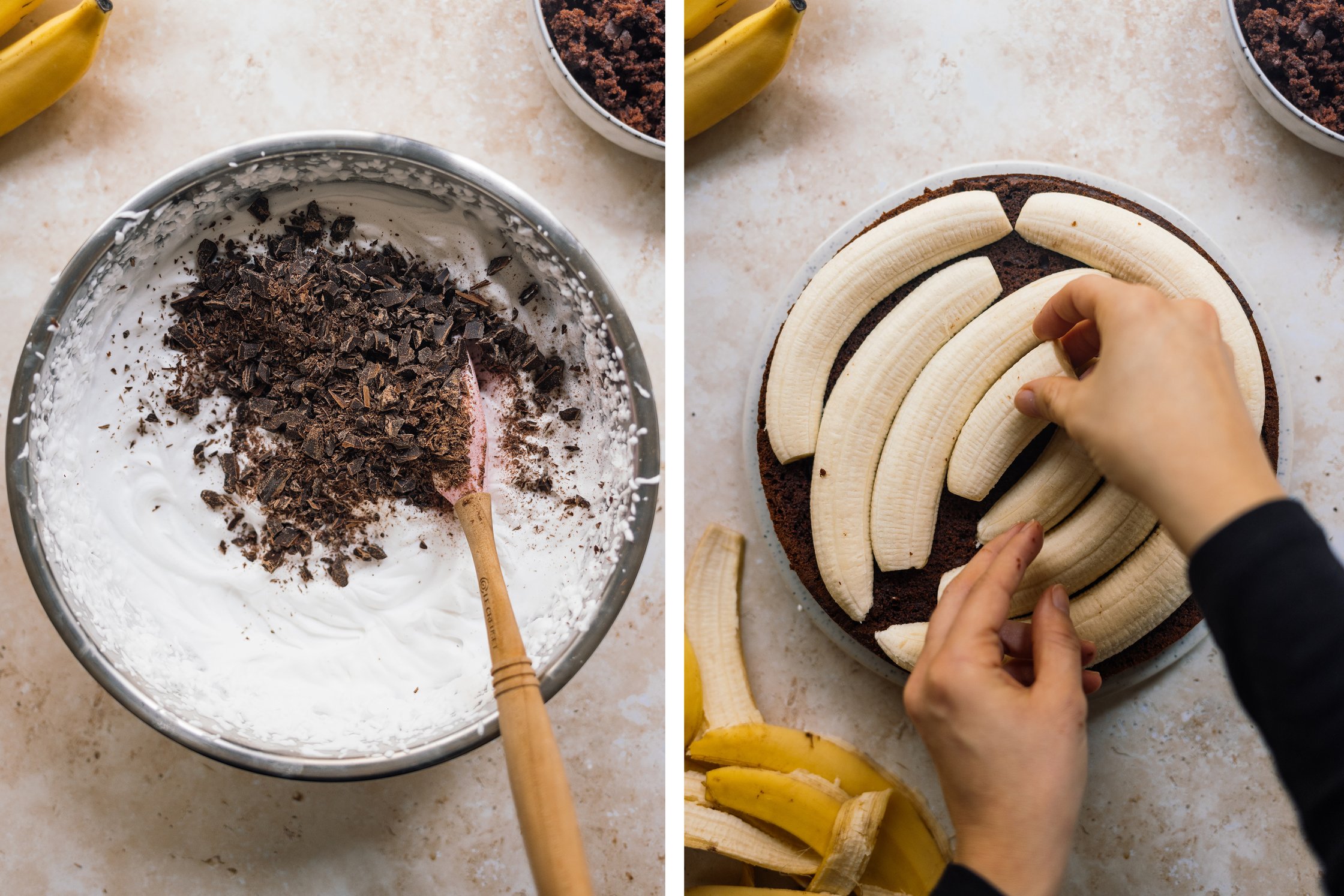 vegan whipped cream with chocolate and banana