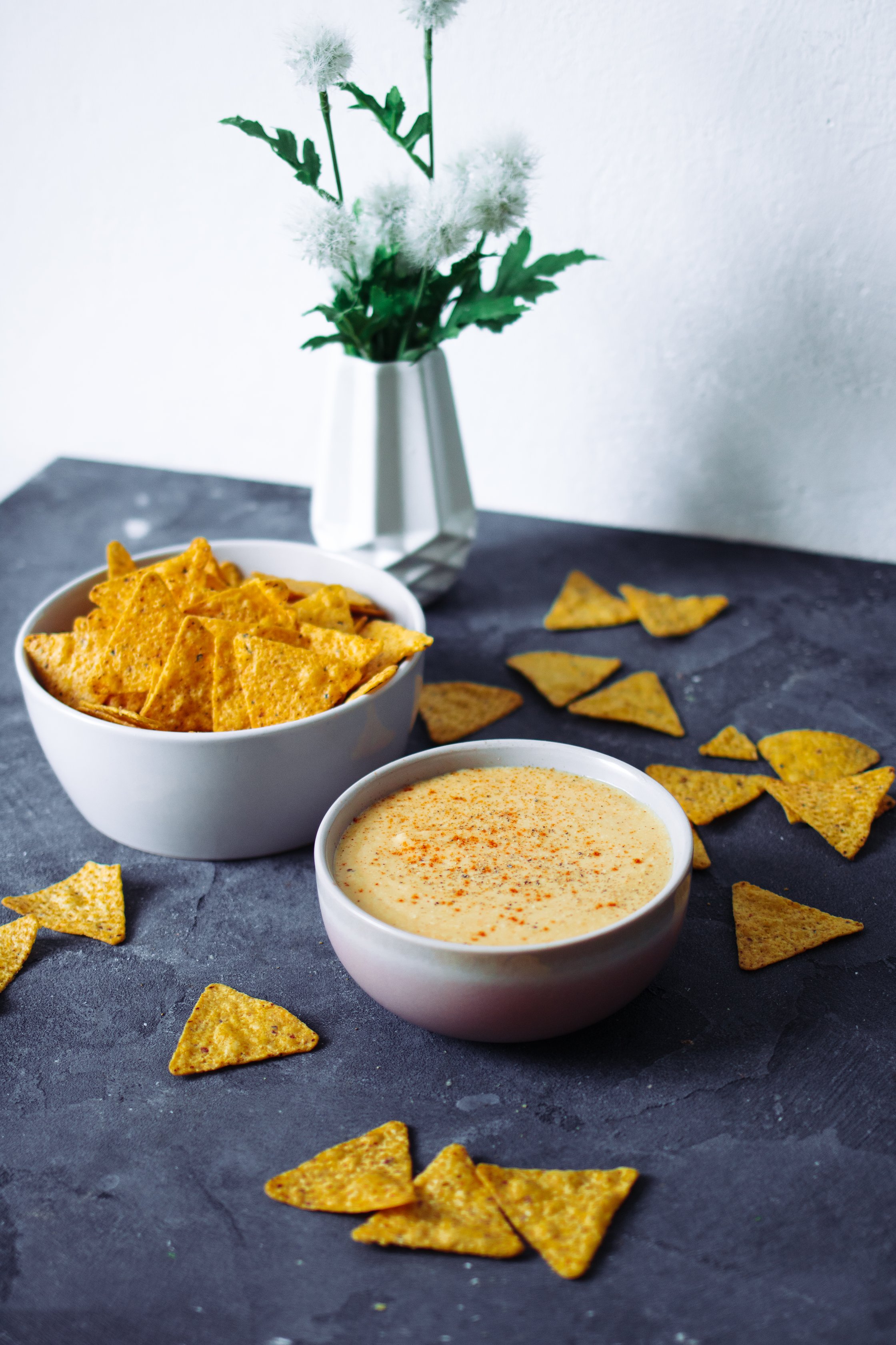 vegan queso dip in bowl