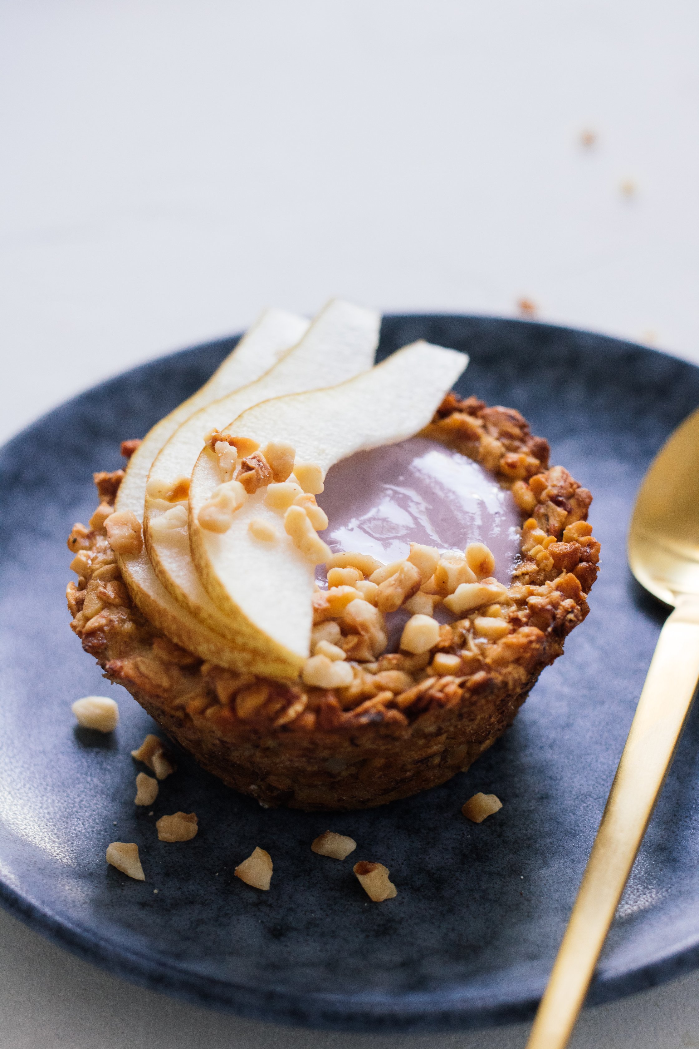 Granola Cup on a blue plate