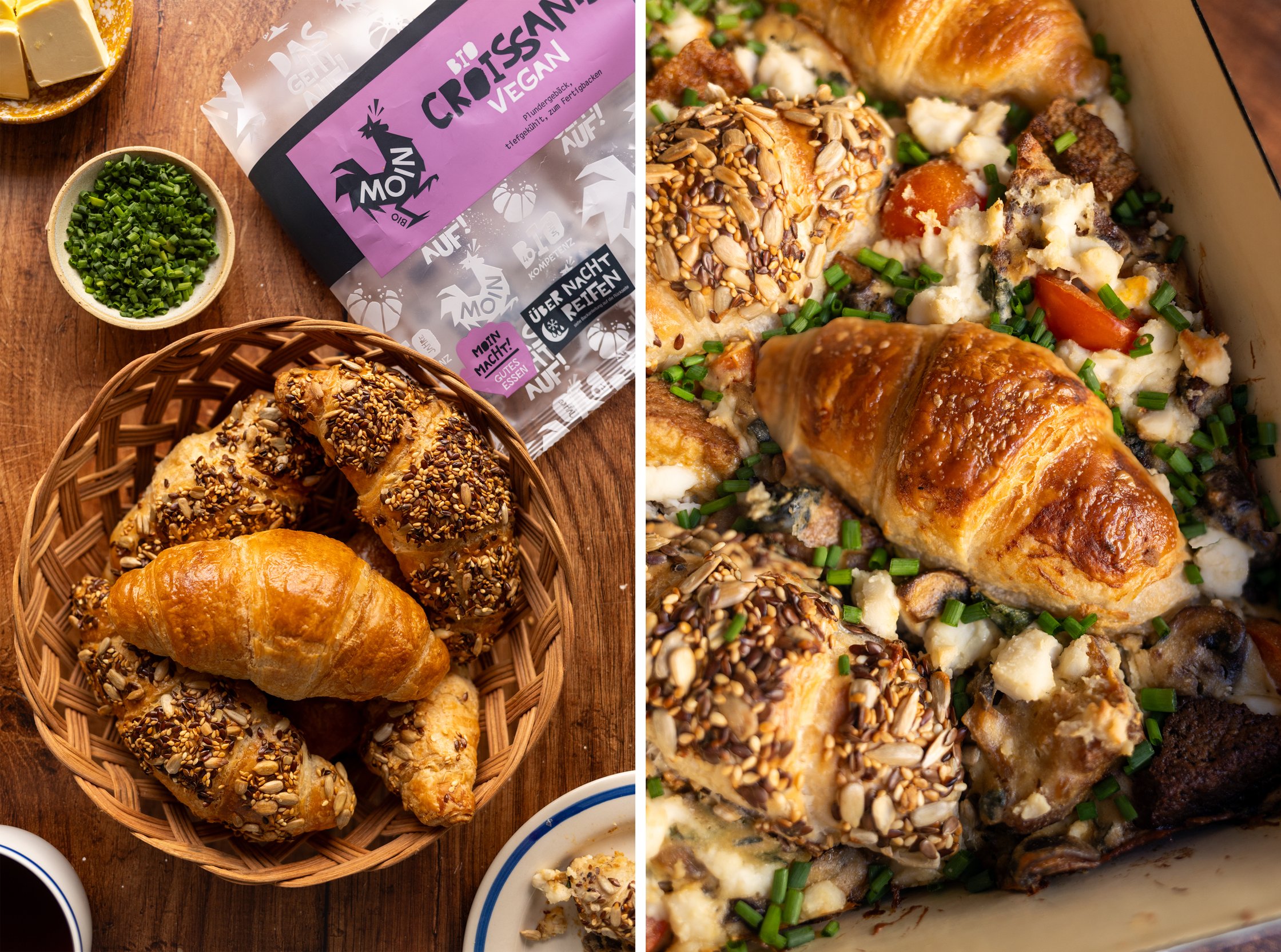 vegane croissants liegen in einem brotkorb