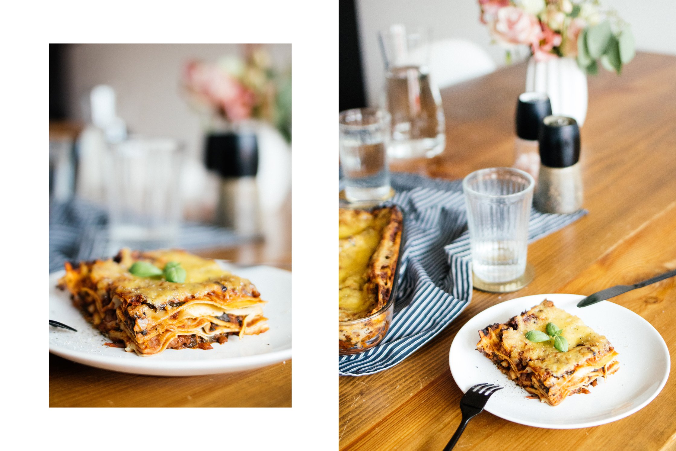 vegan lasagna on a white plate