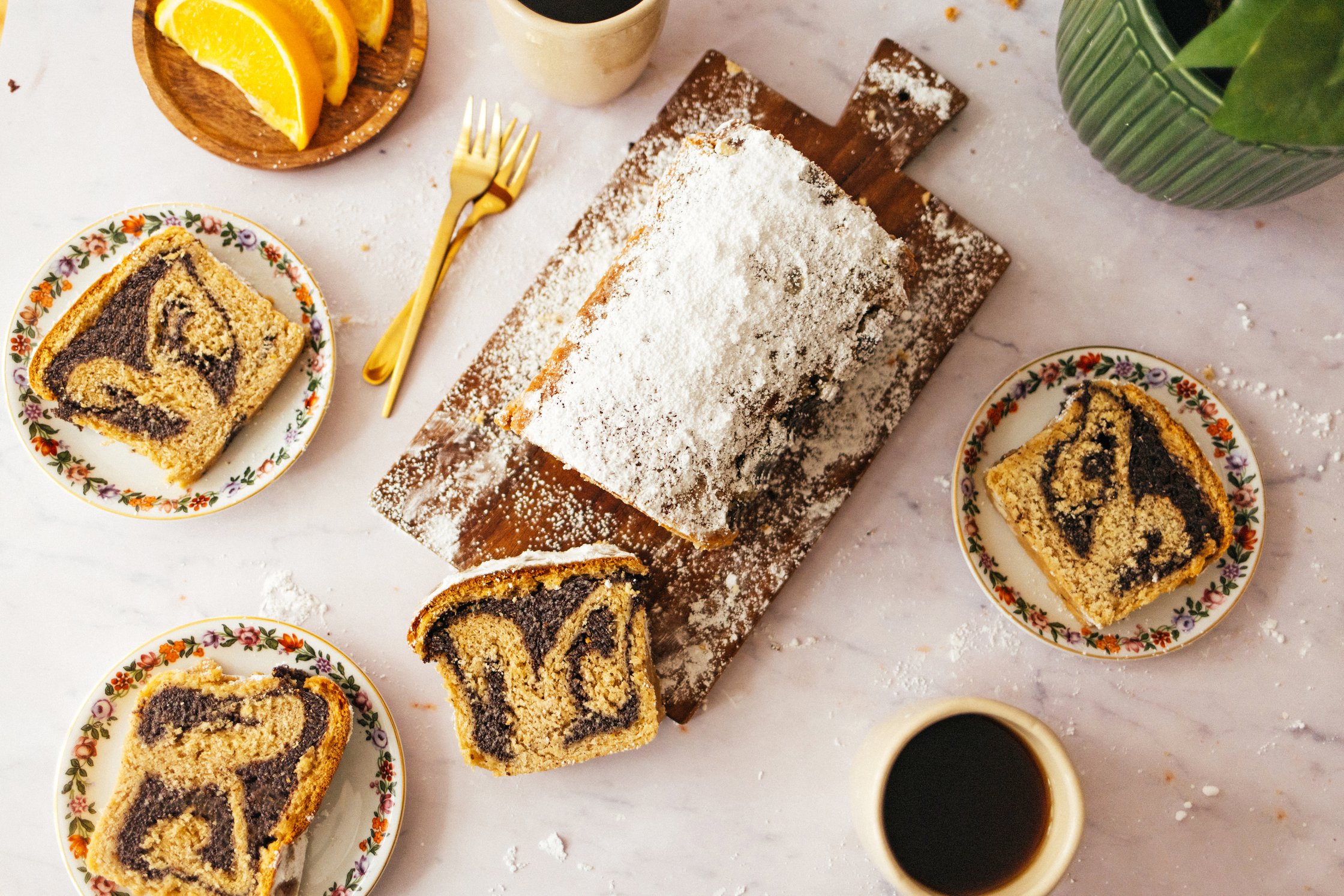 German Curd and Poppyseed Stollen Cake on the table