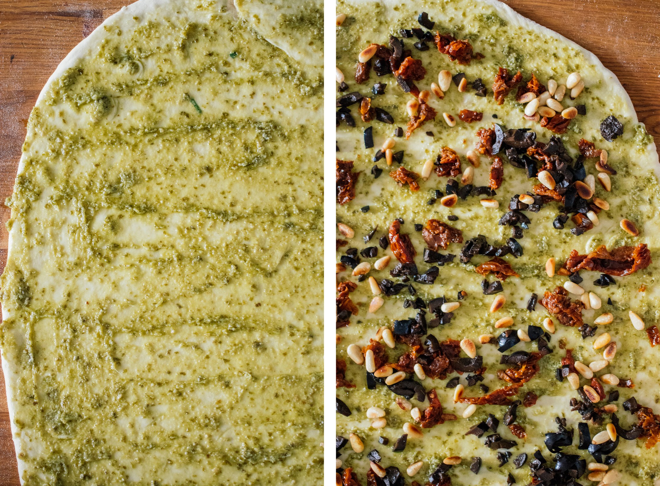 topping dough for vegan pesto yeast buns