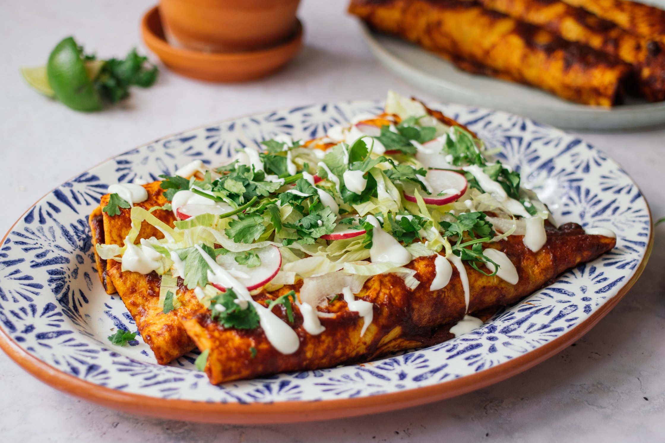 vegane Enchiladas mit Sauen und Salat