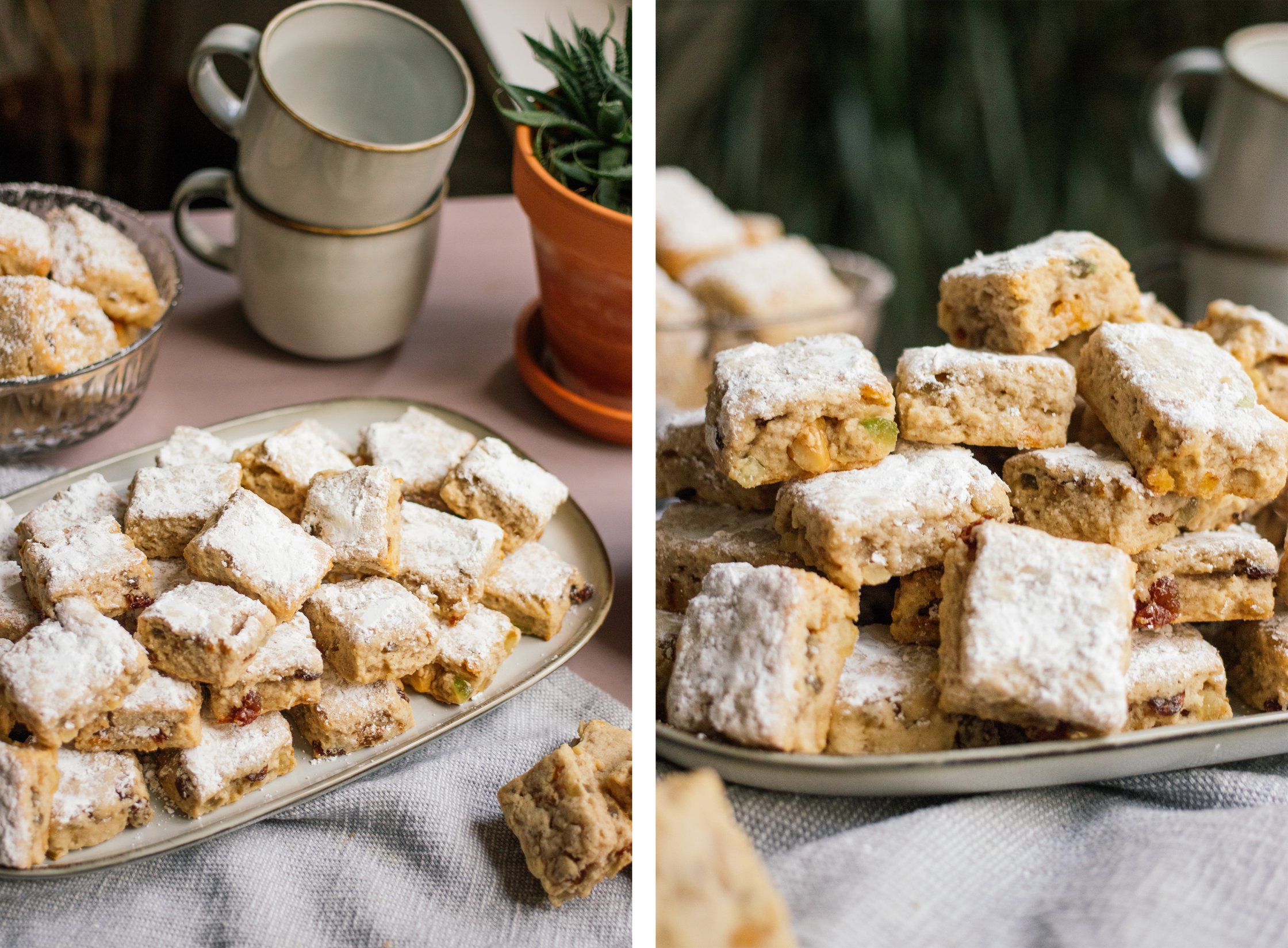 veganes stollenkonfekt aufgetürmt