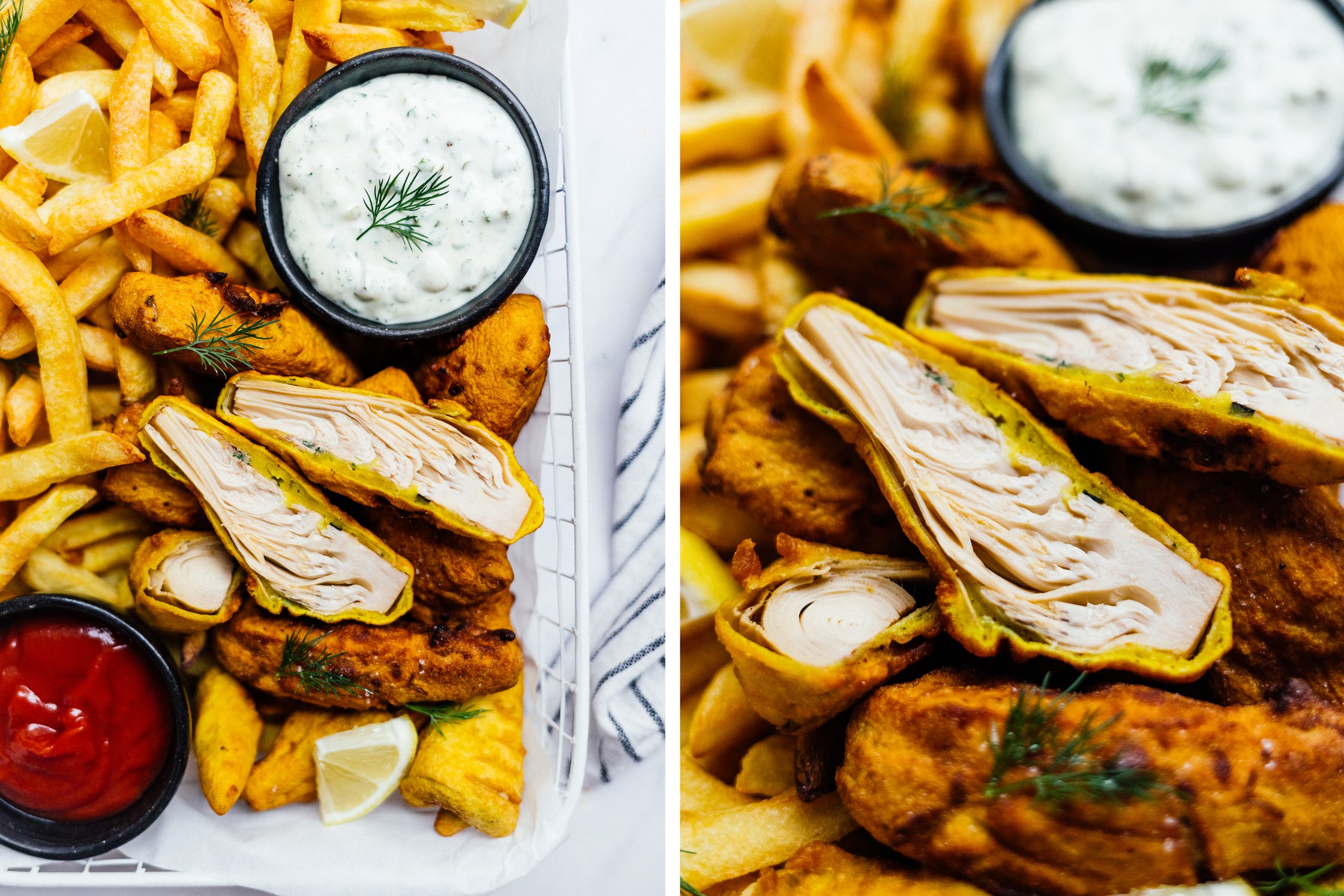 vegan fish & chips made of banana blossom