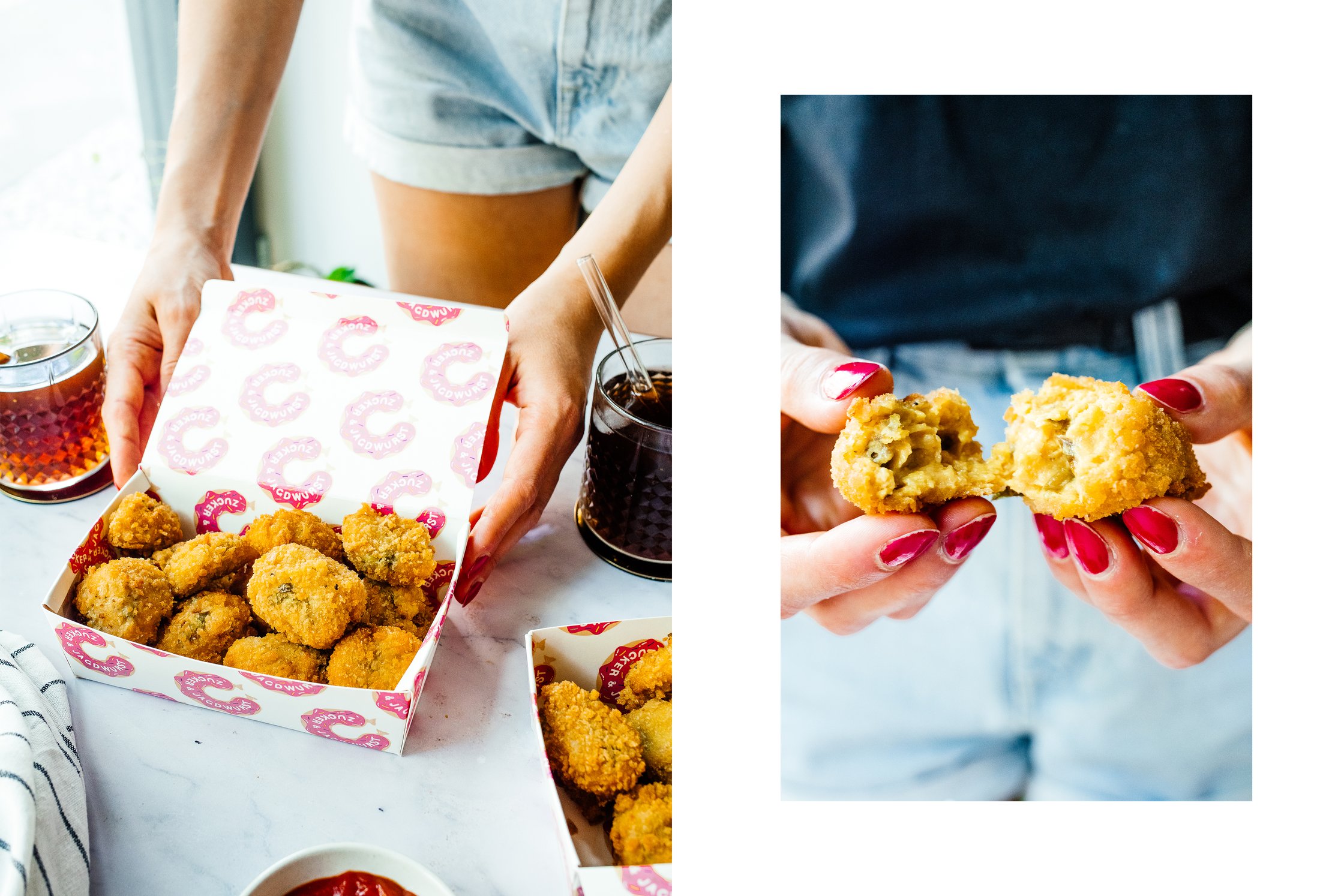 vegane Chili Cheese Nuggets mit flüßigem Kern