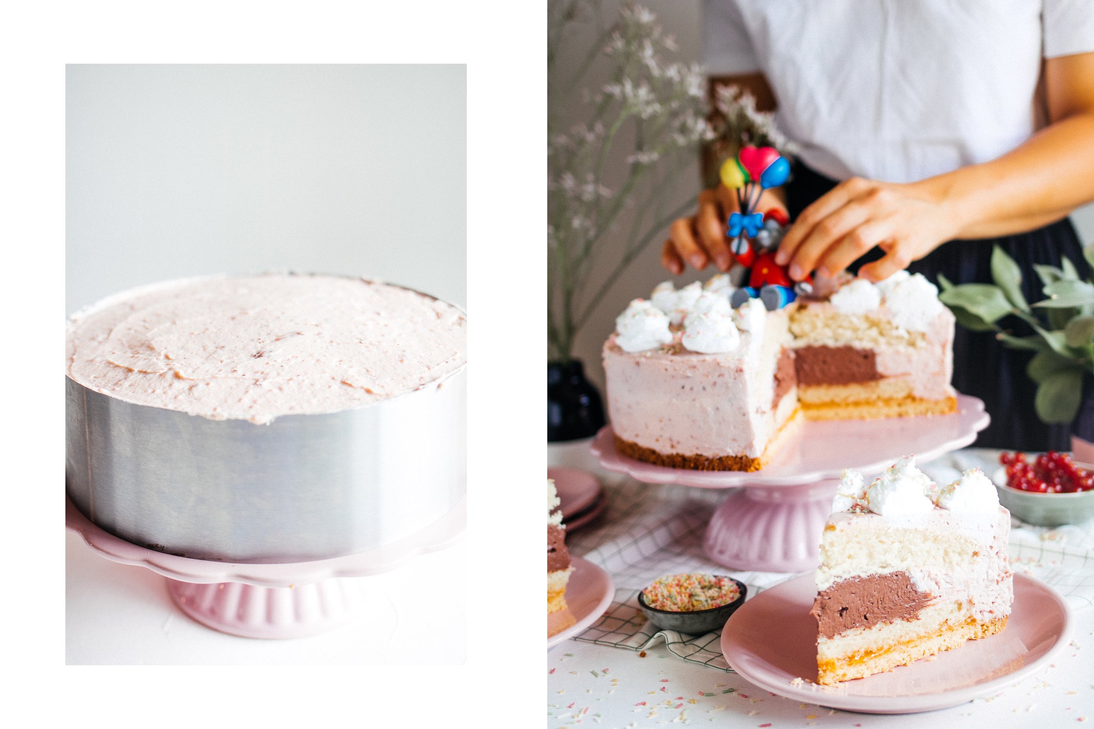 decorating a vegan birthday cake