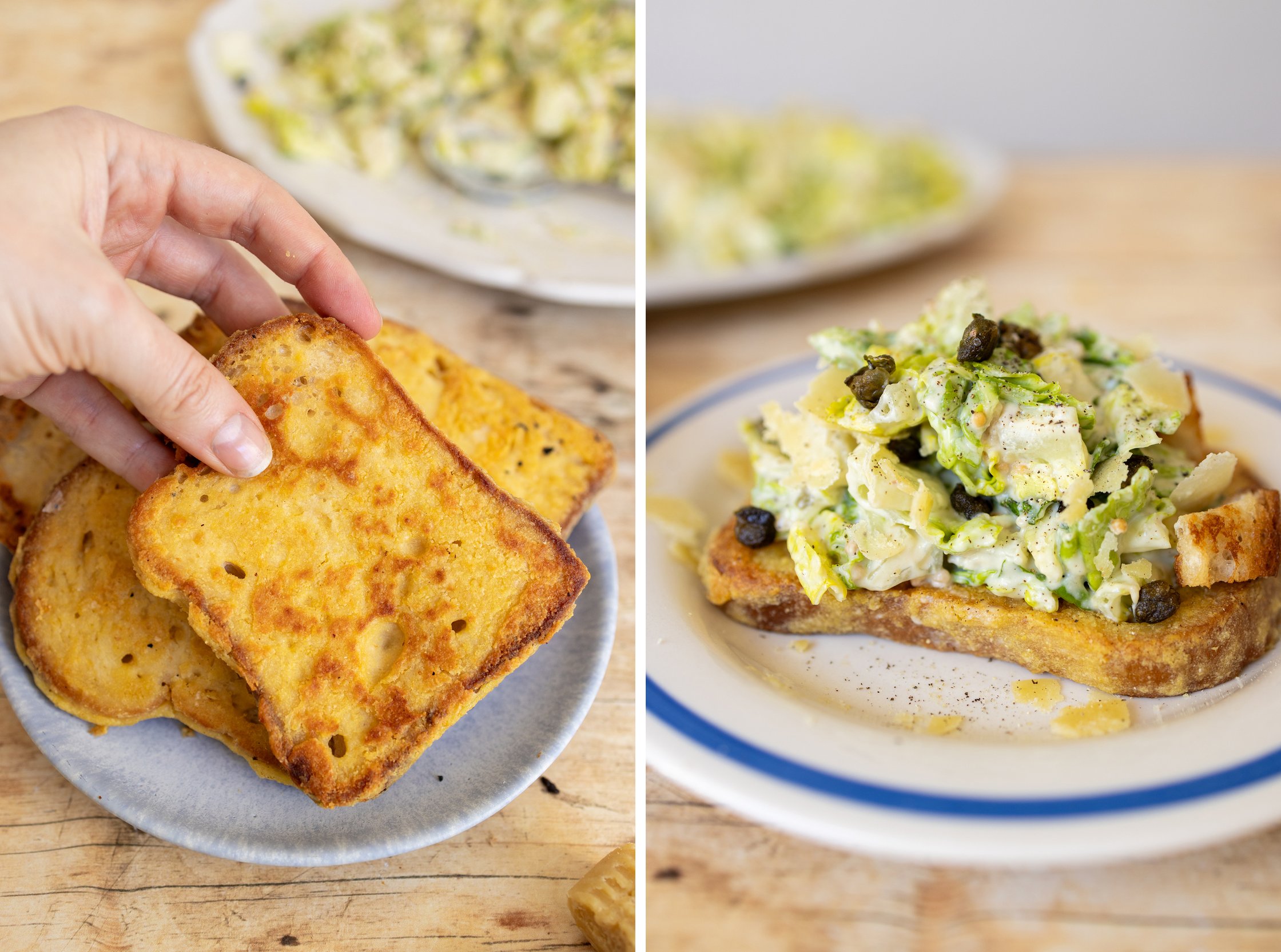 a hand is grabbing gluten-free bread from a plate