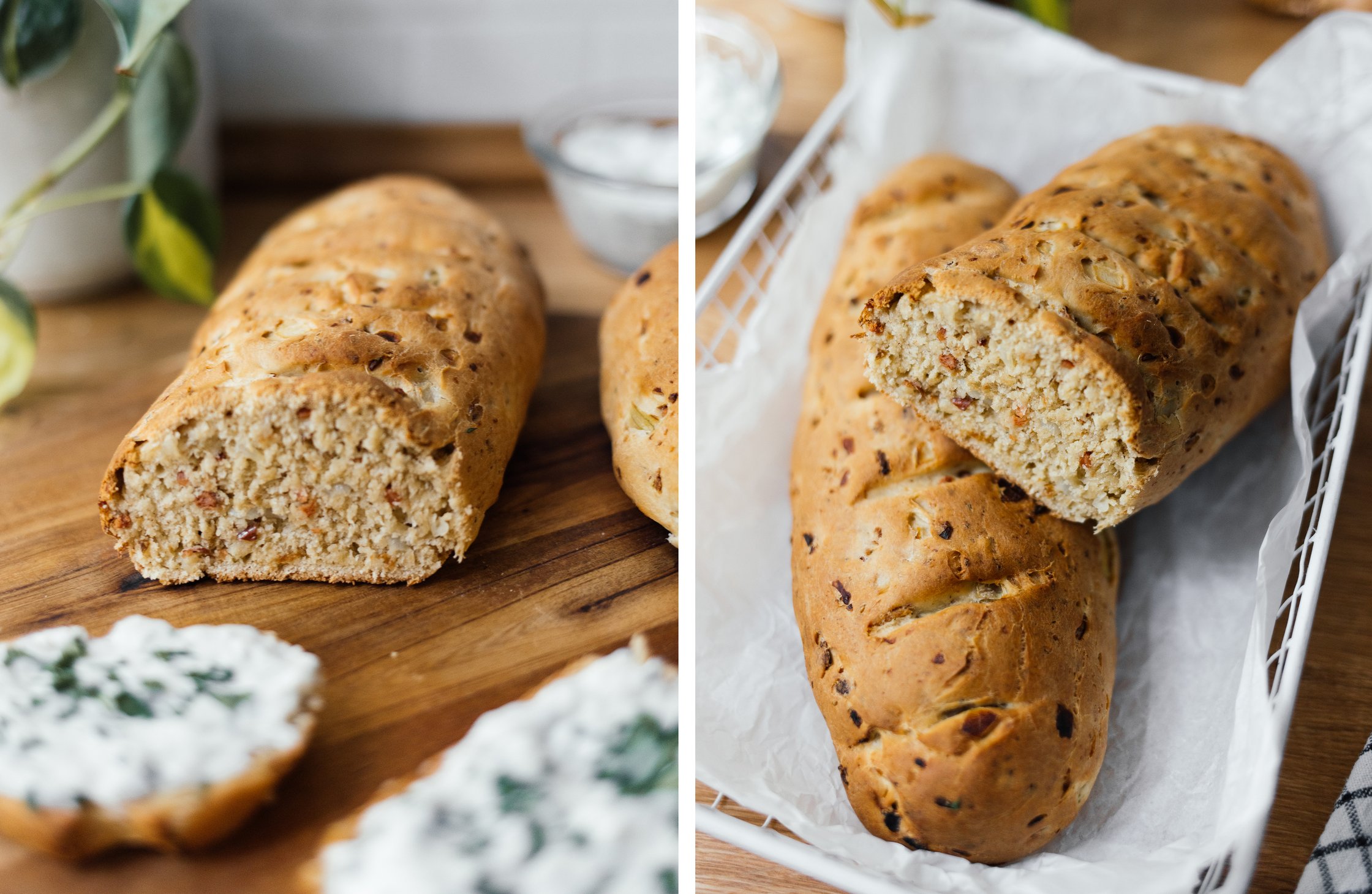 vegan onion bread cut