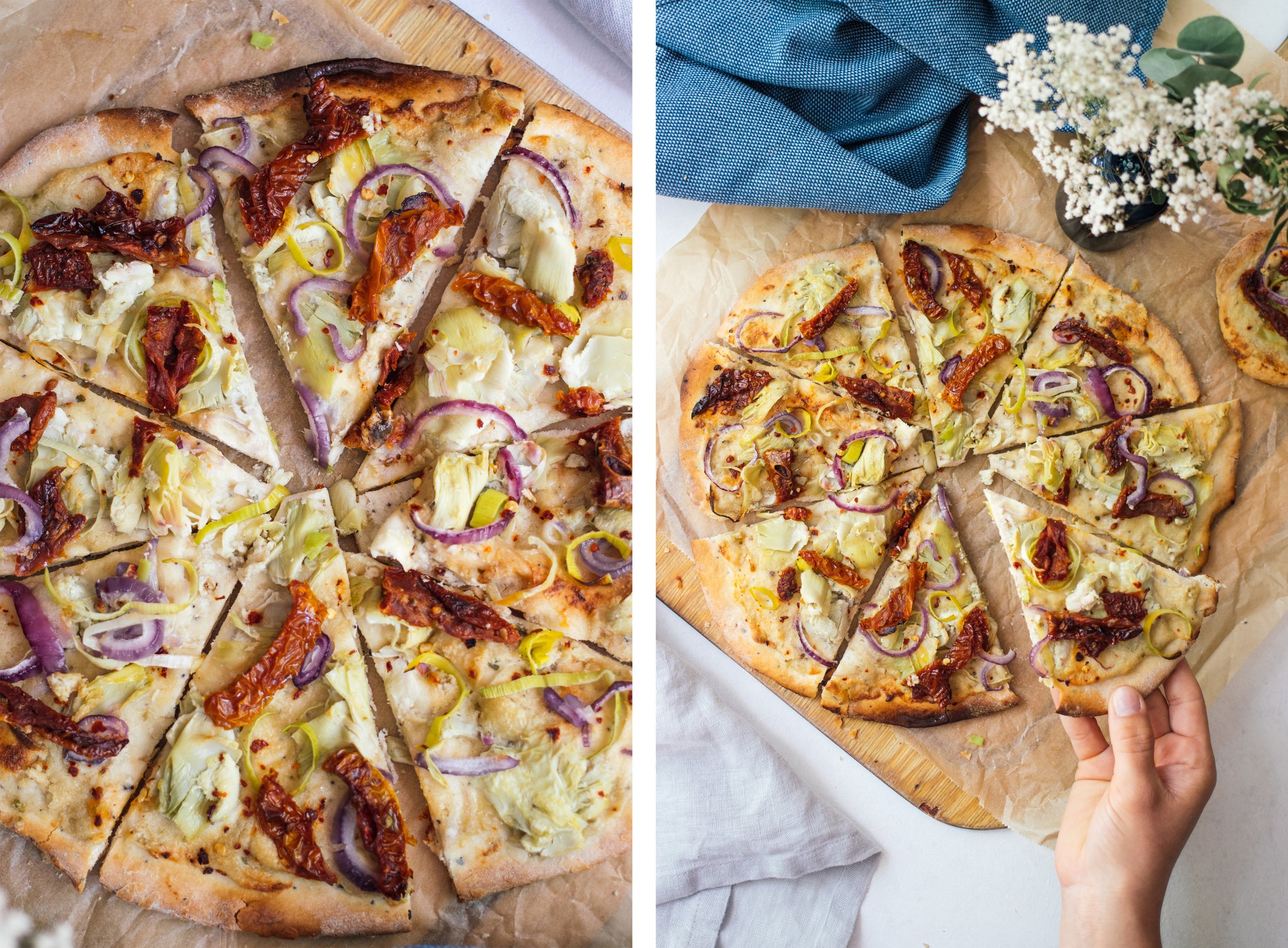 getting a slice of vegan pizza