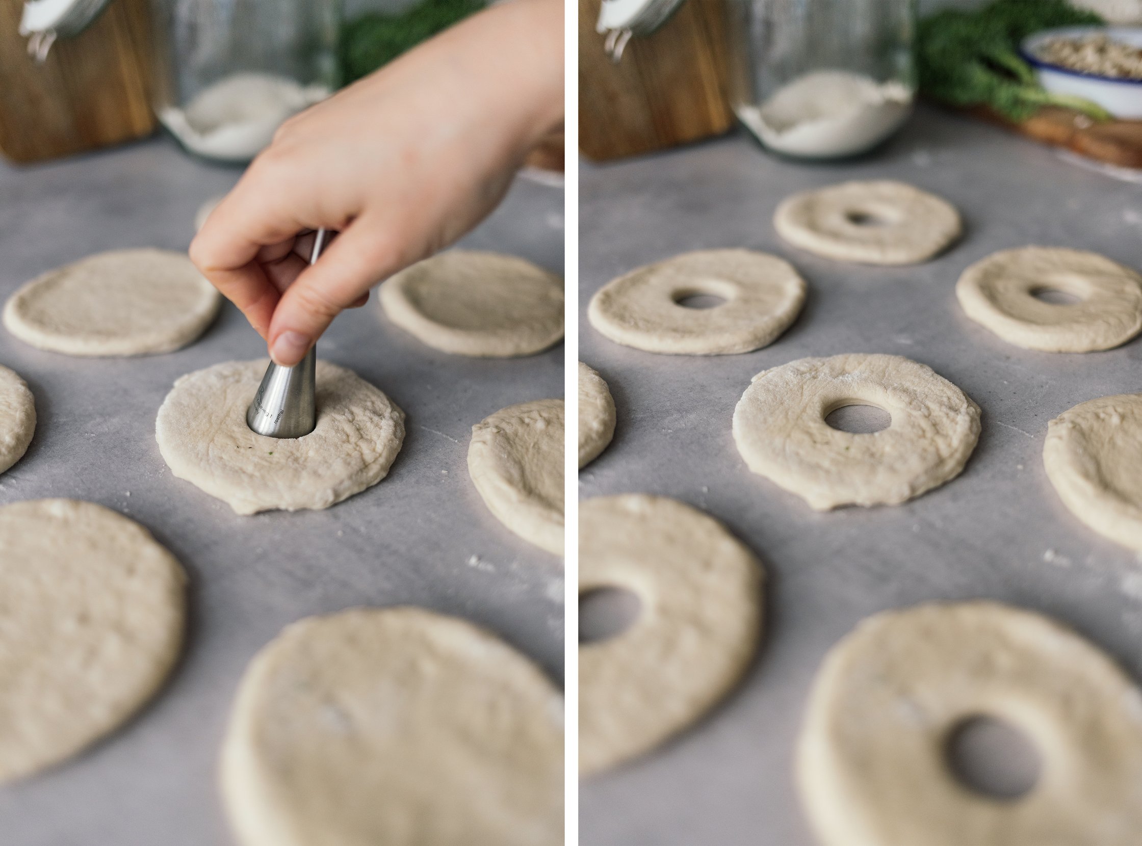 shaping dough for vegan pizza donuts