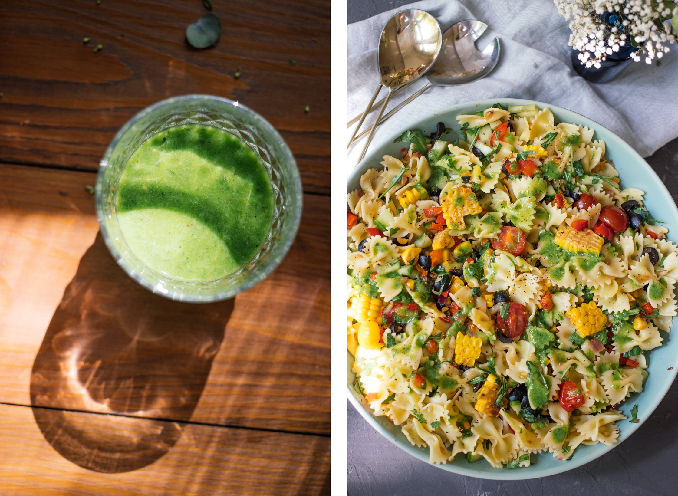grünes basilikumdressing für veganen nudelsalat