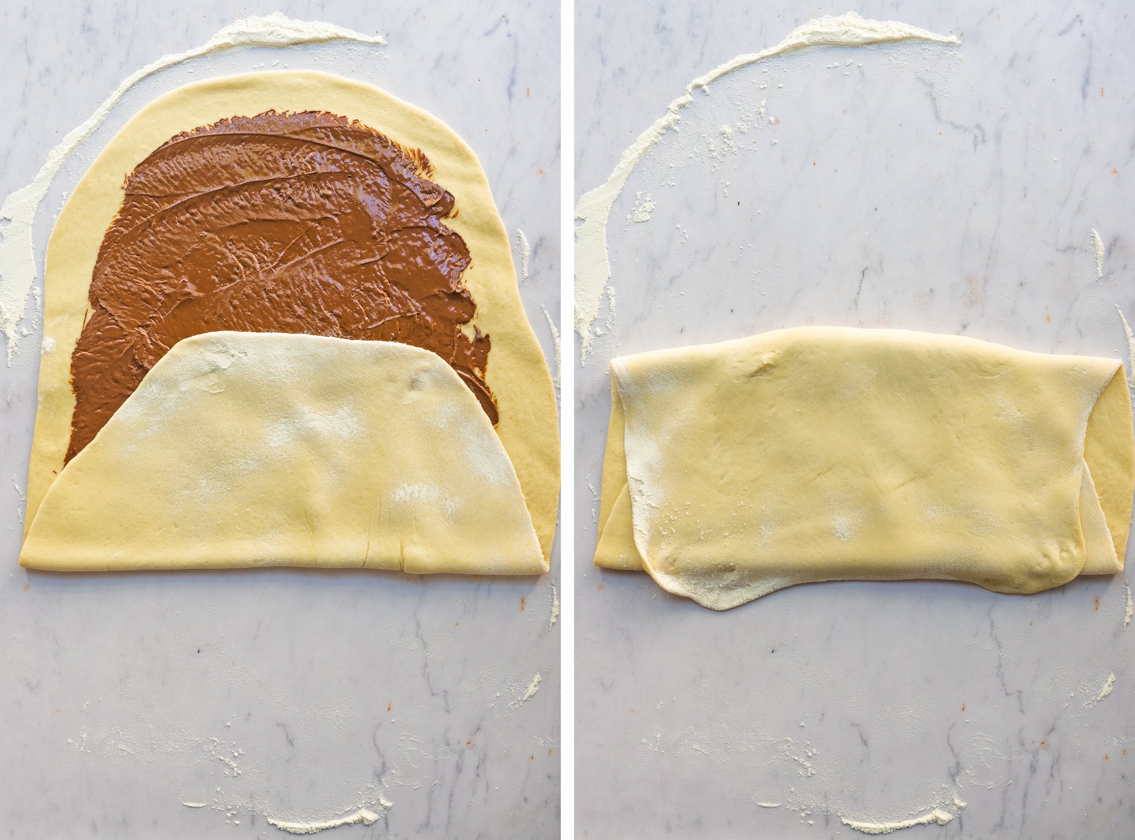 folding the dough for Vegan Chocolate Swirl Buns