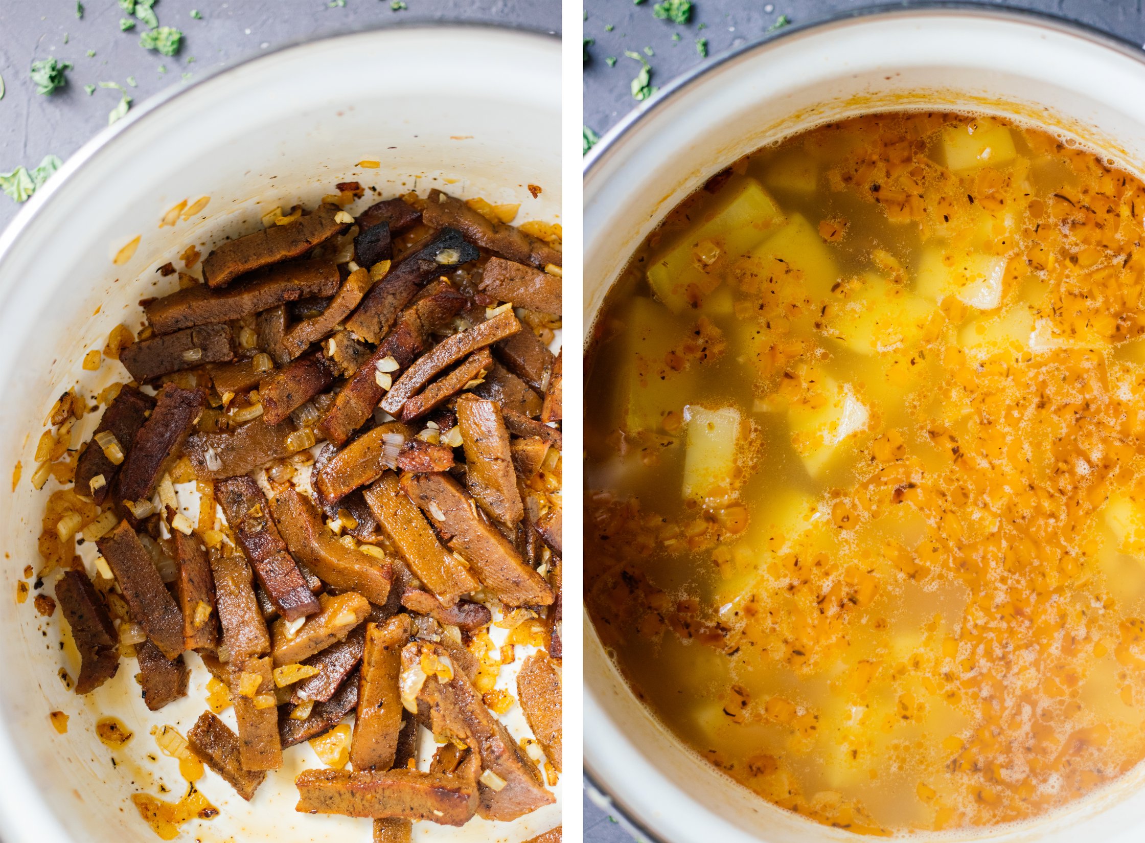 frying seitan and deglazing with broth