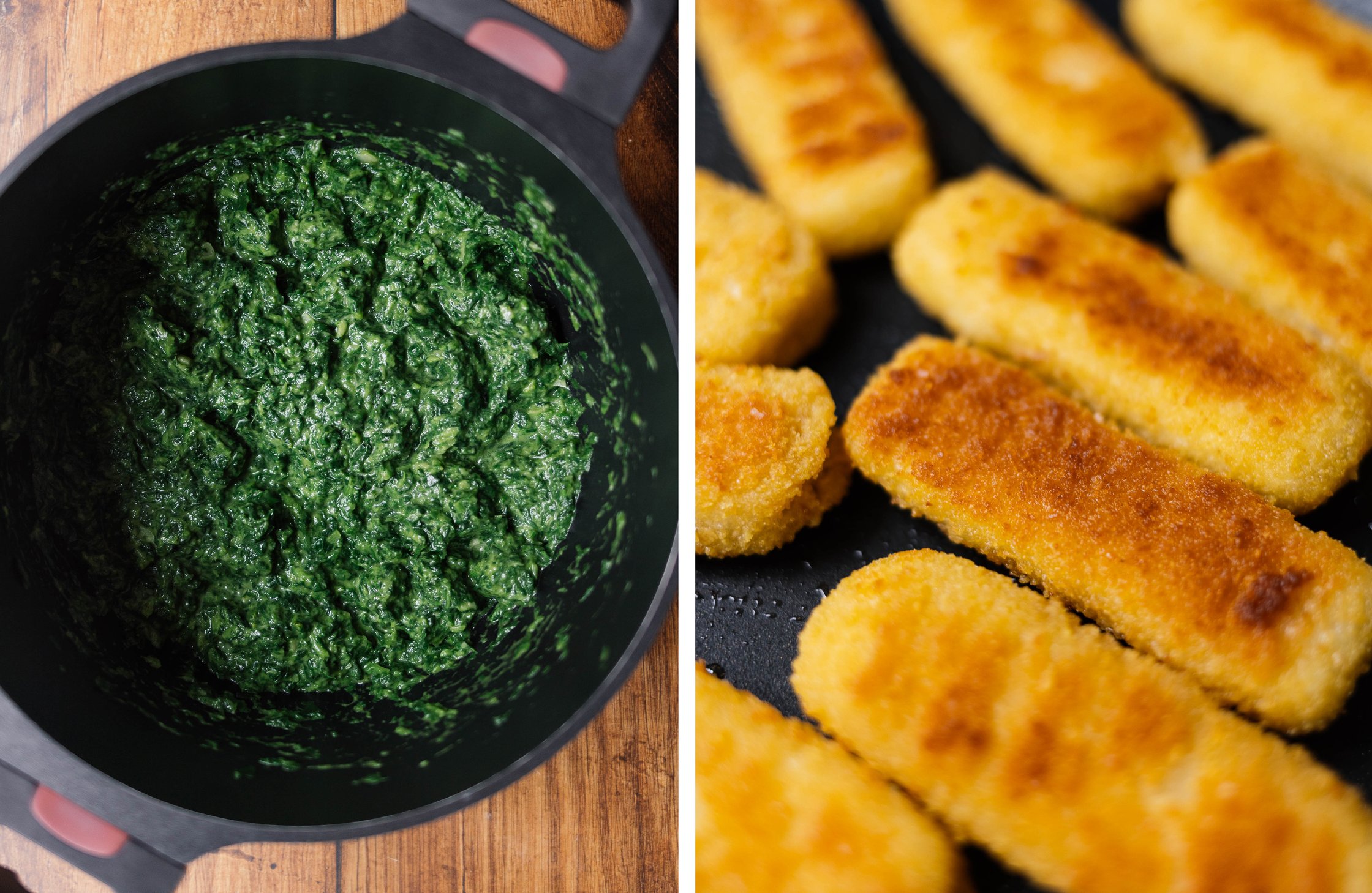 vegan cream spinach and vegan fish fingers