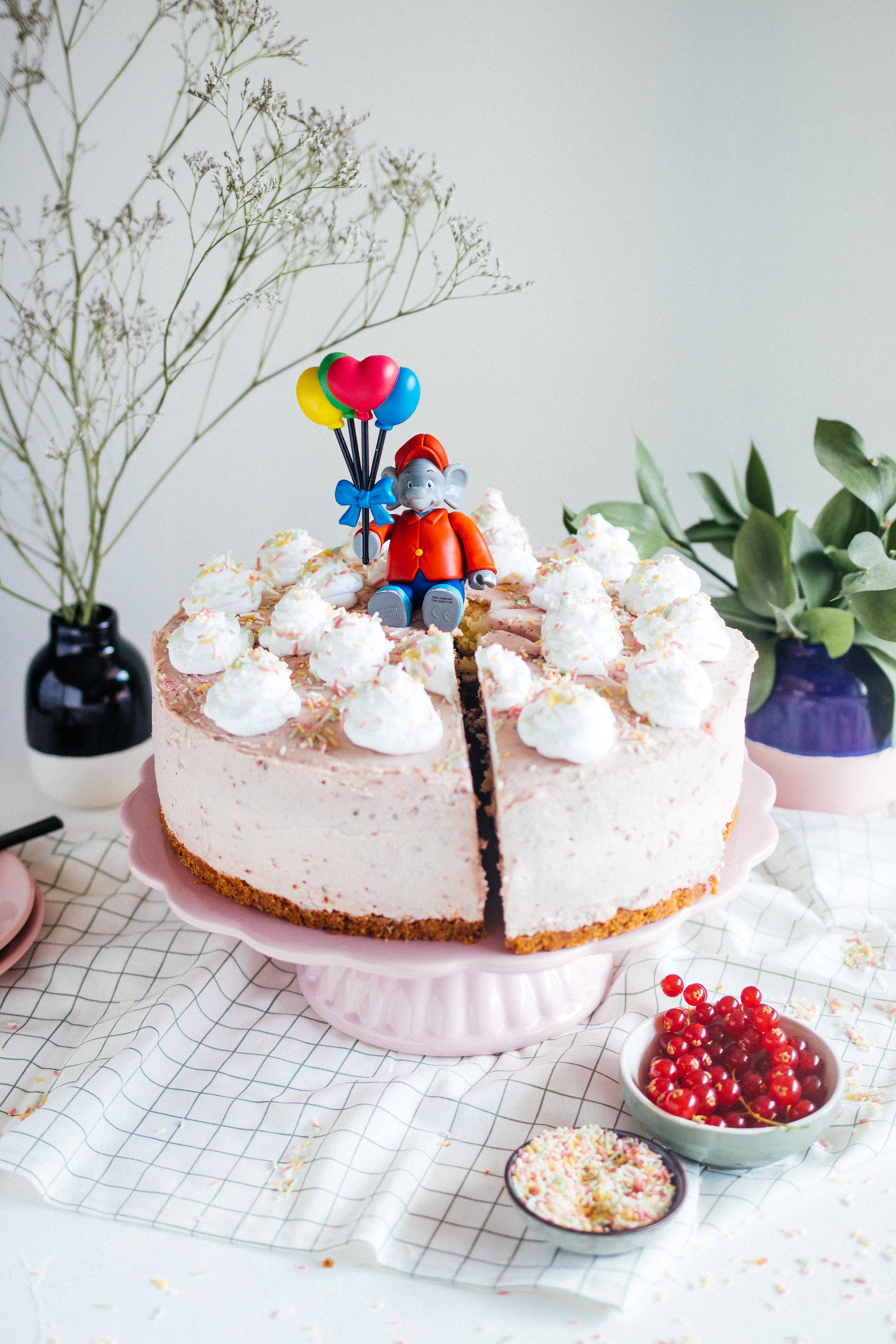 vegan Birthday Sponge Cake with Strawberry Cream