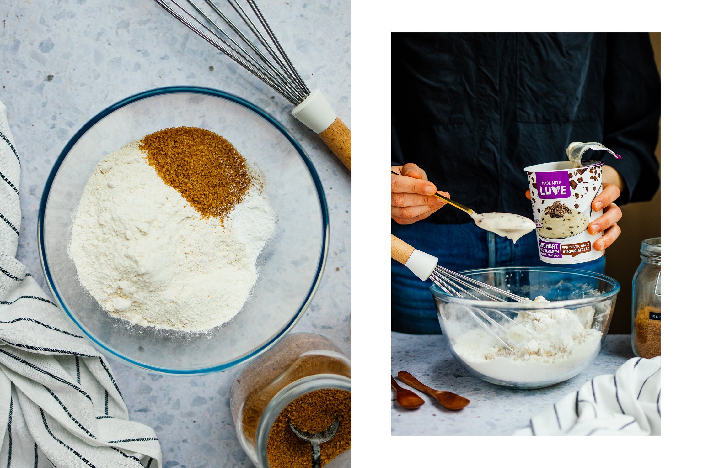vegan pancake batter with stracciatella yogurt