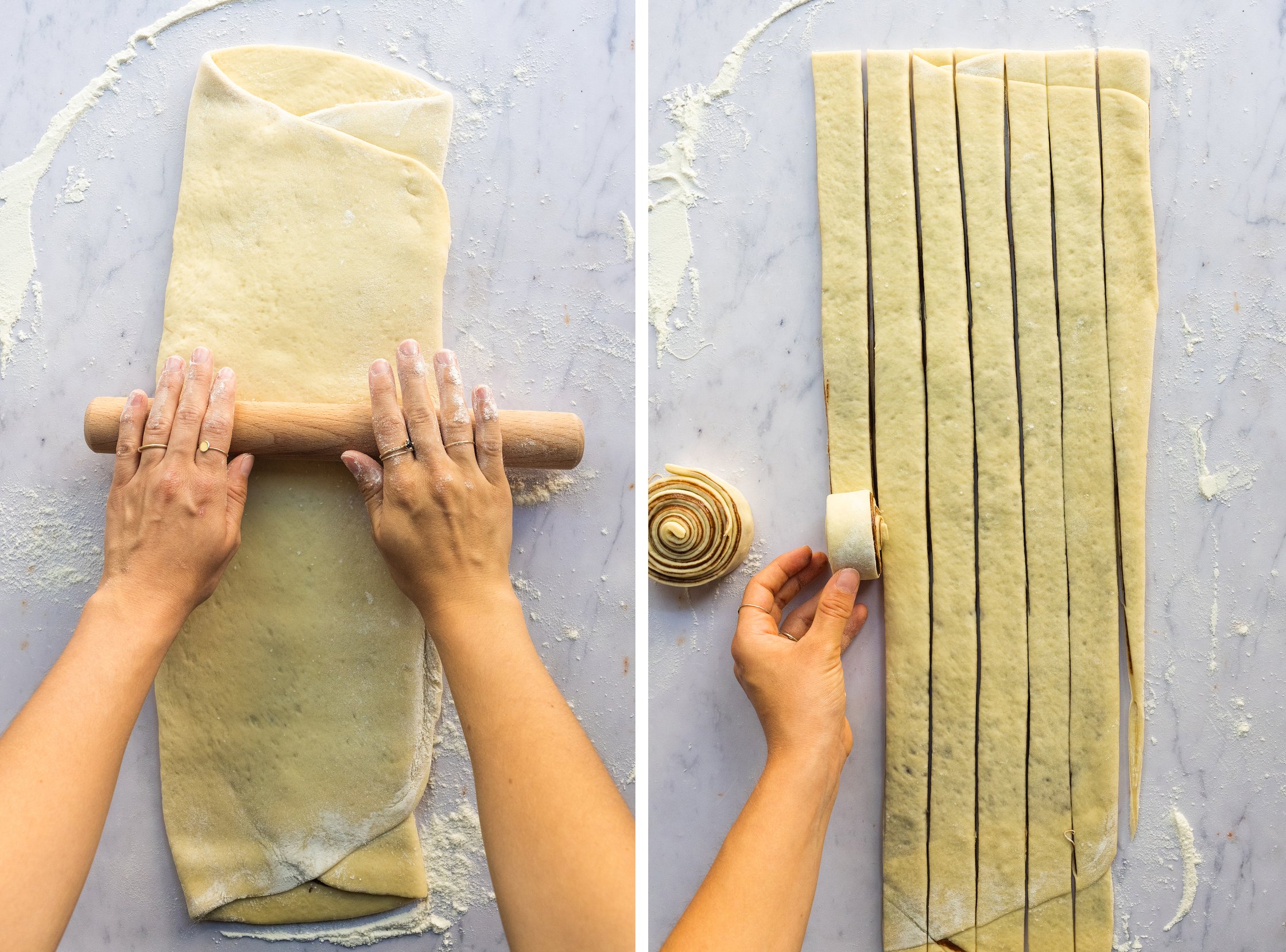 rolling the dough for Vegan Chocolate Swirl Buns