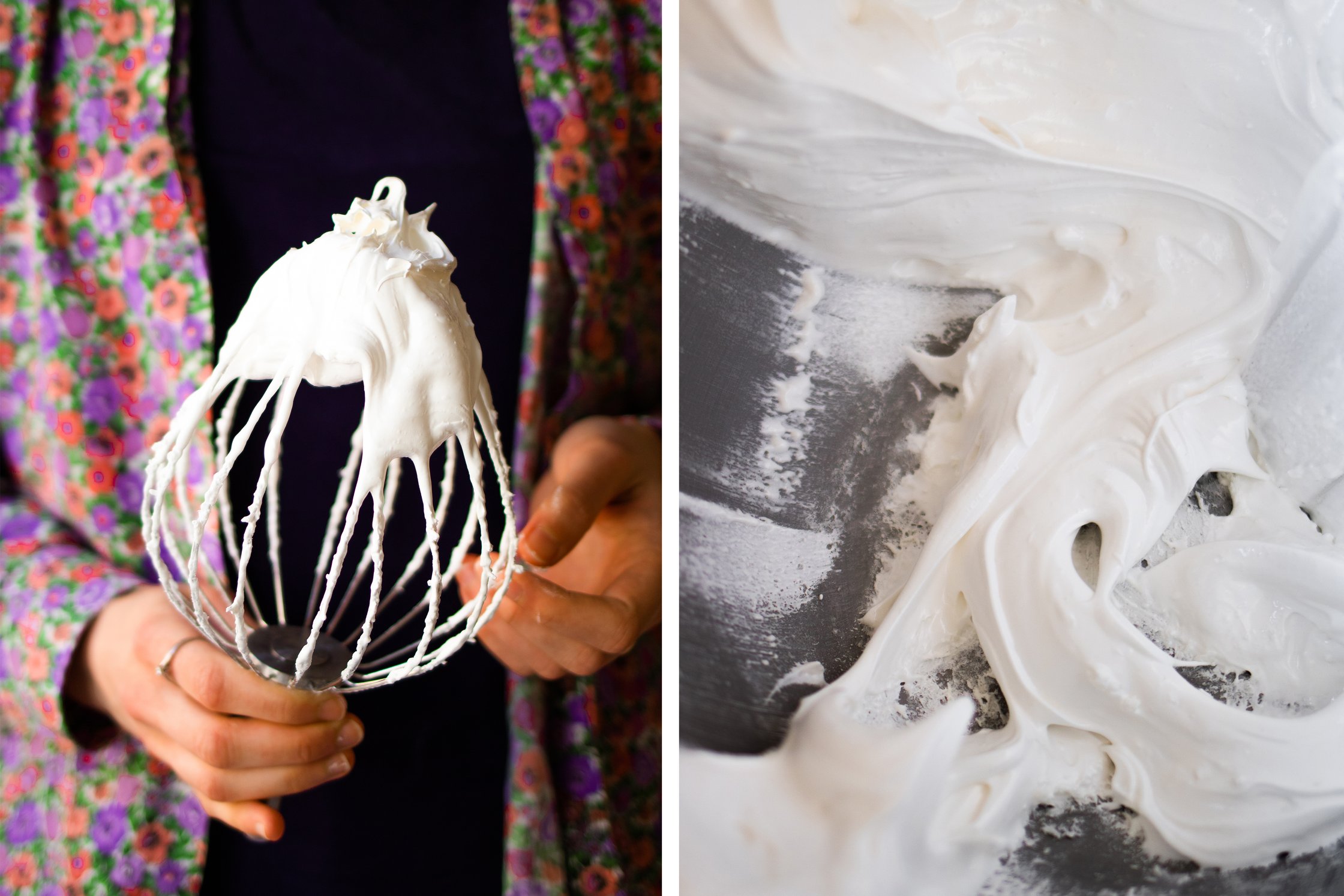 whipped up aquafaba, whisk, bowl